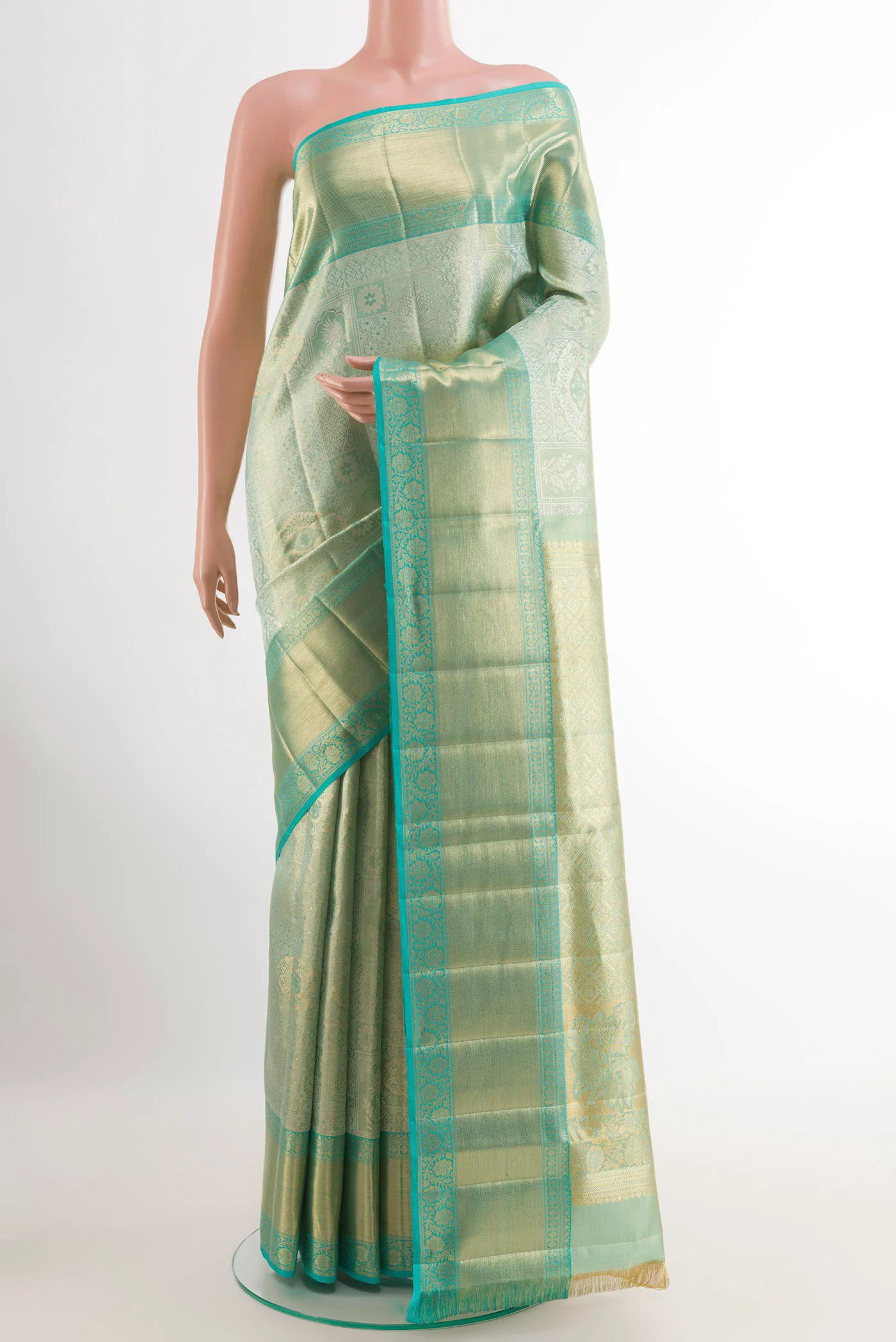 Light Blue with Gold Color Kanjivaram Tissue Silk Saree