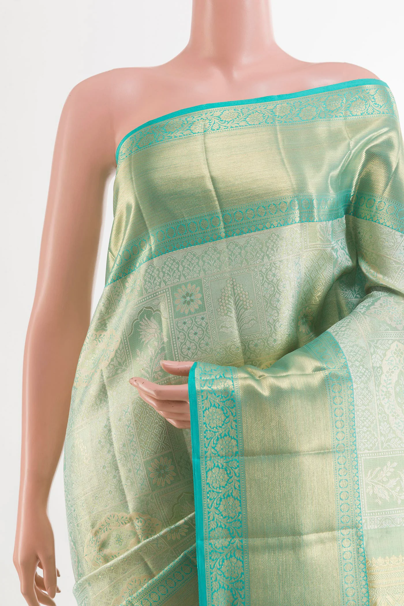 Light Blue with Gold Color Kanjivaram Tissue Silk Saree - Image 2