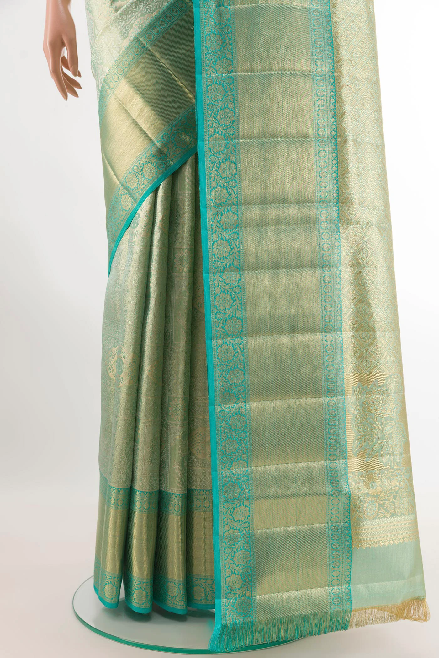 Light Blue with Gold Color Kanjivaram Tissue Silk Saree - Image 3