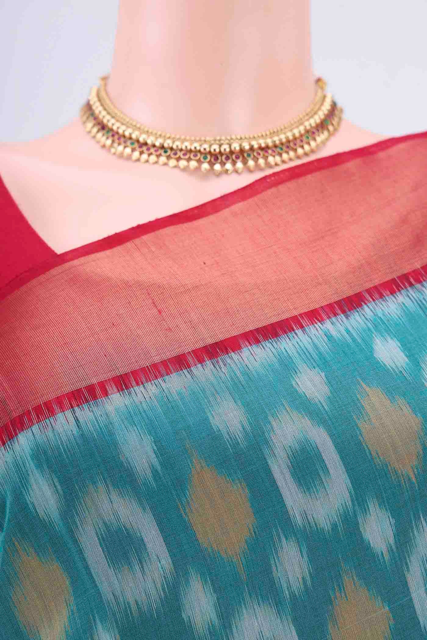 Sea Green Kora Cotton Saree - Image 2