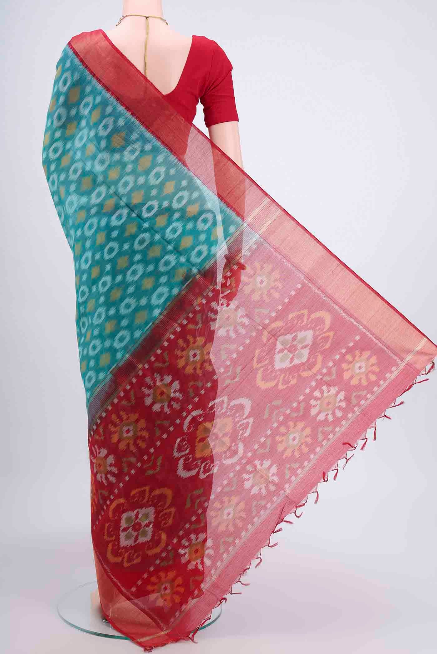 Sea Green Kora Cotton Saree - Image 3