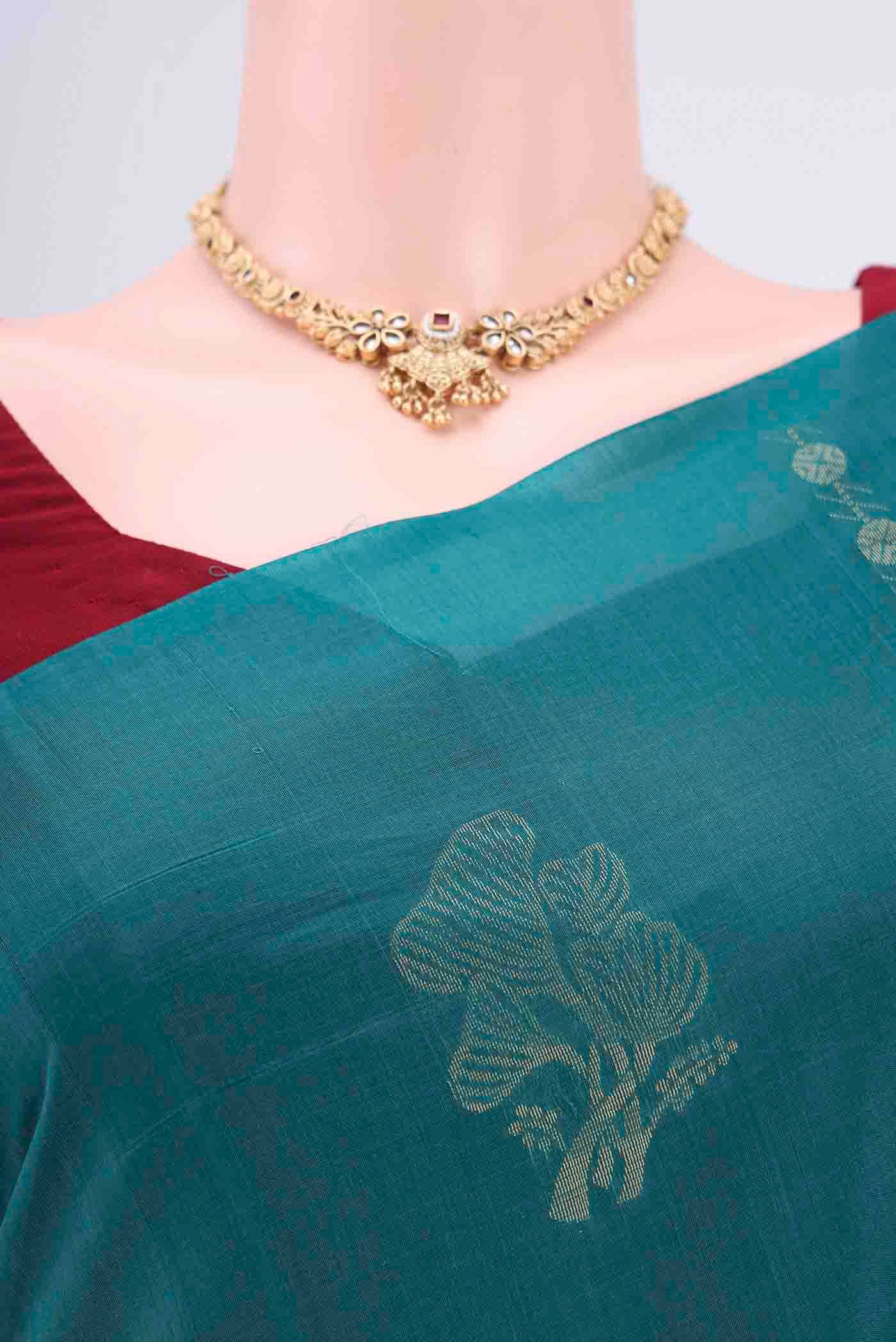 Blue Silk Cotton Saree - Image 2