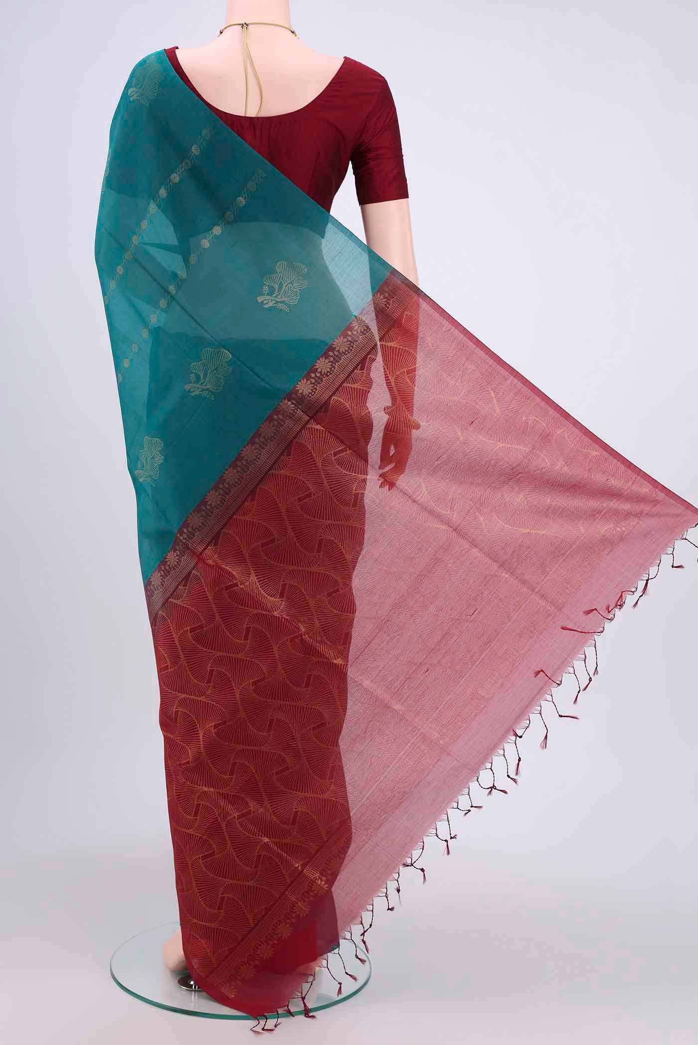 Blue Silk Cotton Saree - Image 3
