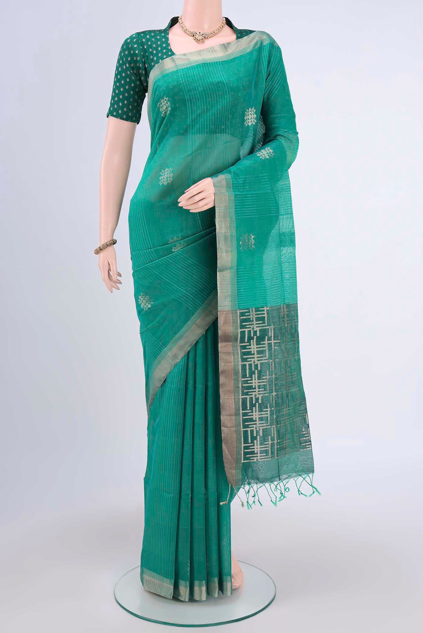 Teal Silk Cotton Saree