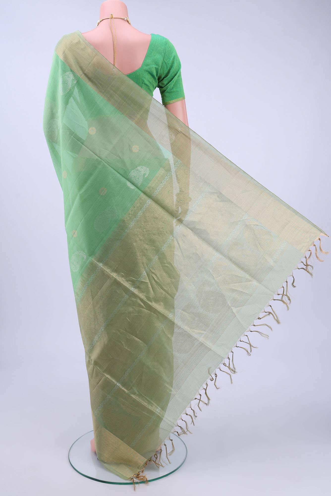 Sea Green Kota Cotton Saree - Image 2