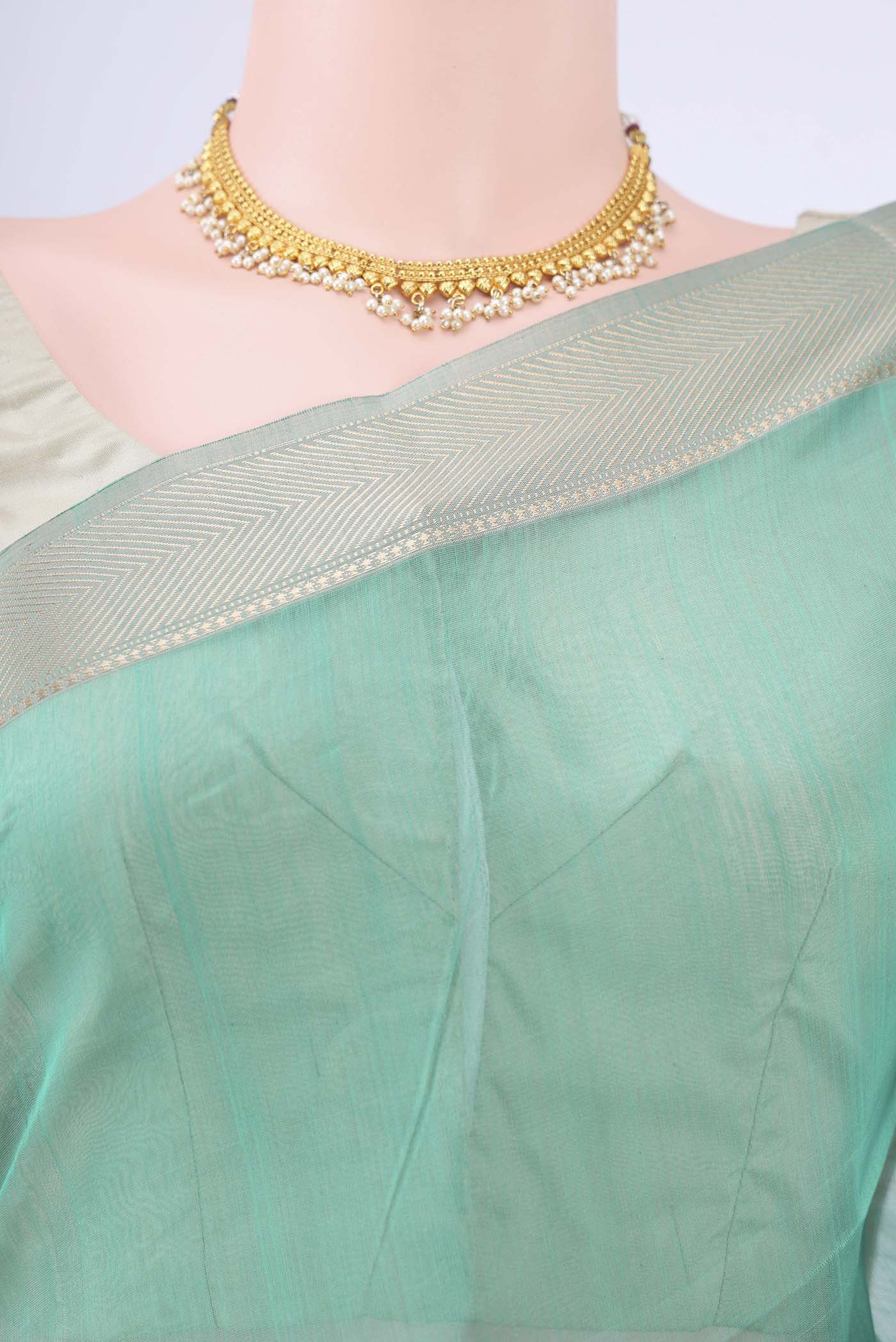 Sea Green Maheshwari Silk Cotton Saree - Image 2