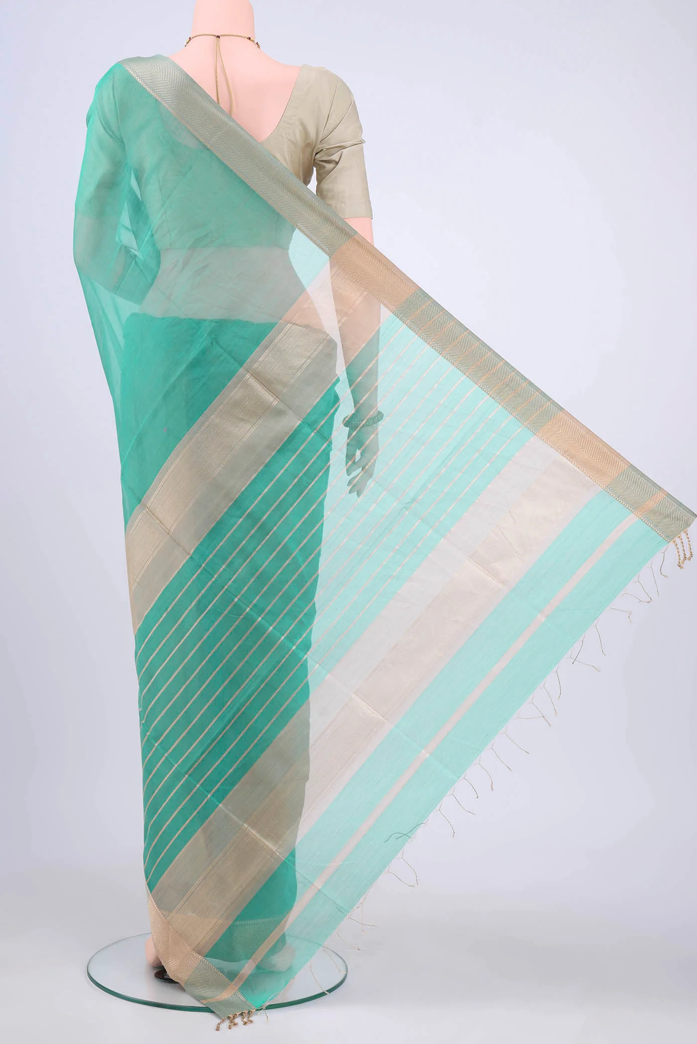 Sea Green Maheshwari Silk Cotton Saree - Image 3