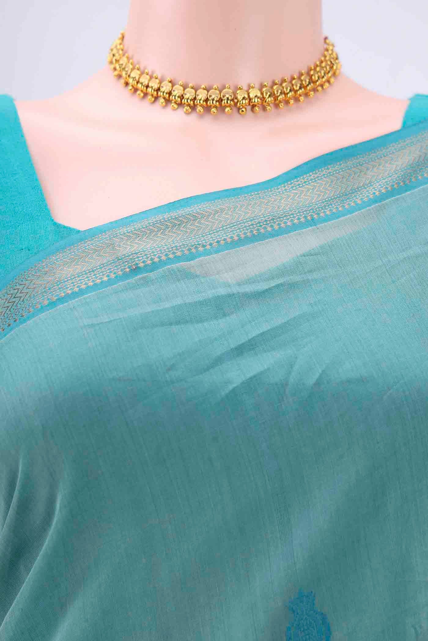 Blue Maheshwari Silk Cotton Saree - Image 2