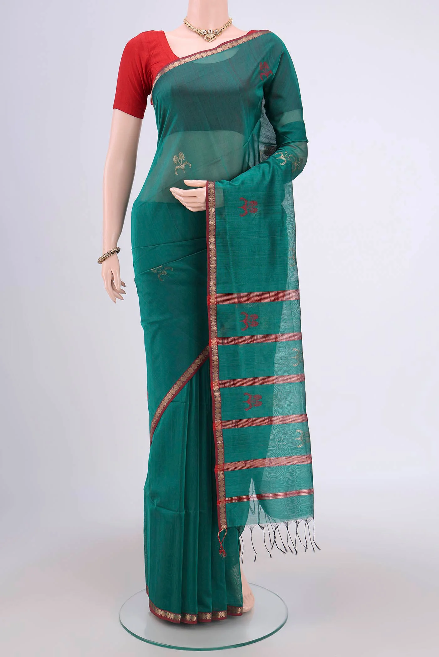 Sea Green Maheshwari Silk Cotton Saree