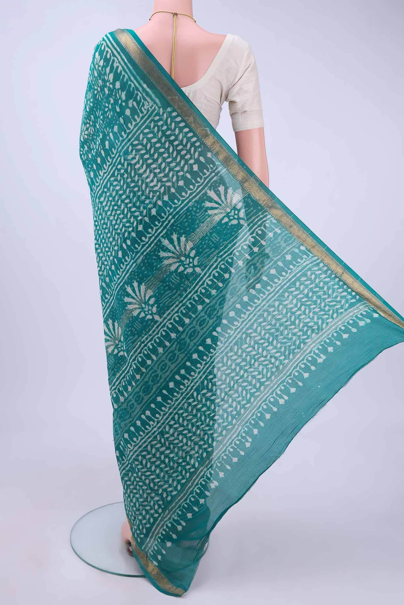 Sea Green Maheshwari Silk Cotton Saree - Image 2