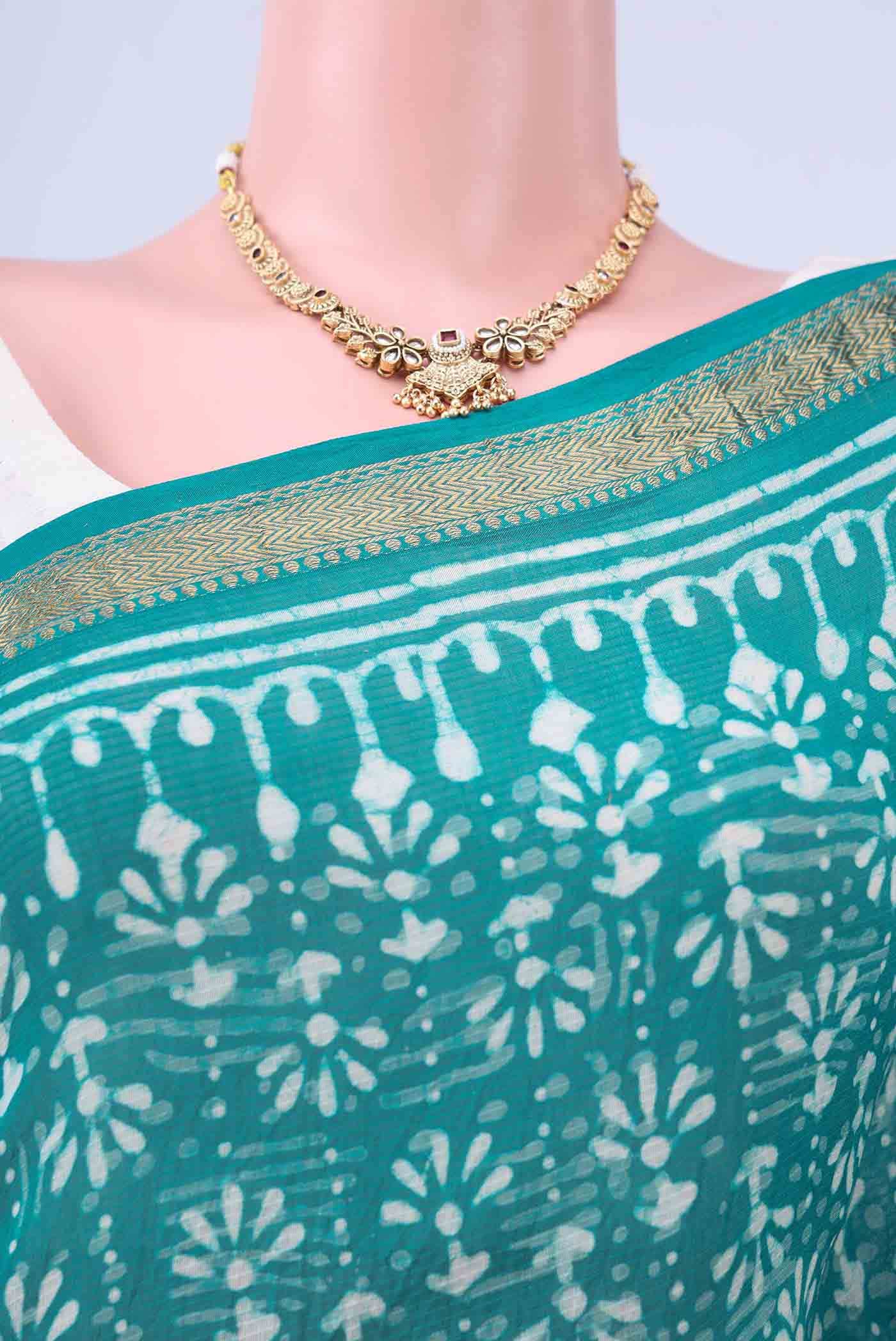 Sea Green Maheshwari Silk Cotton Saree - Image 3