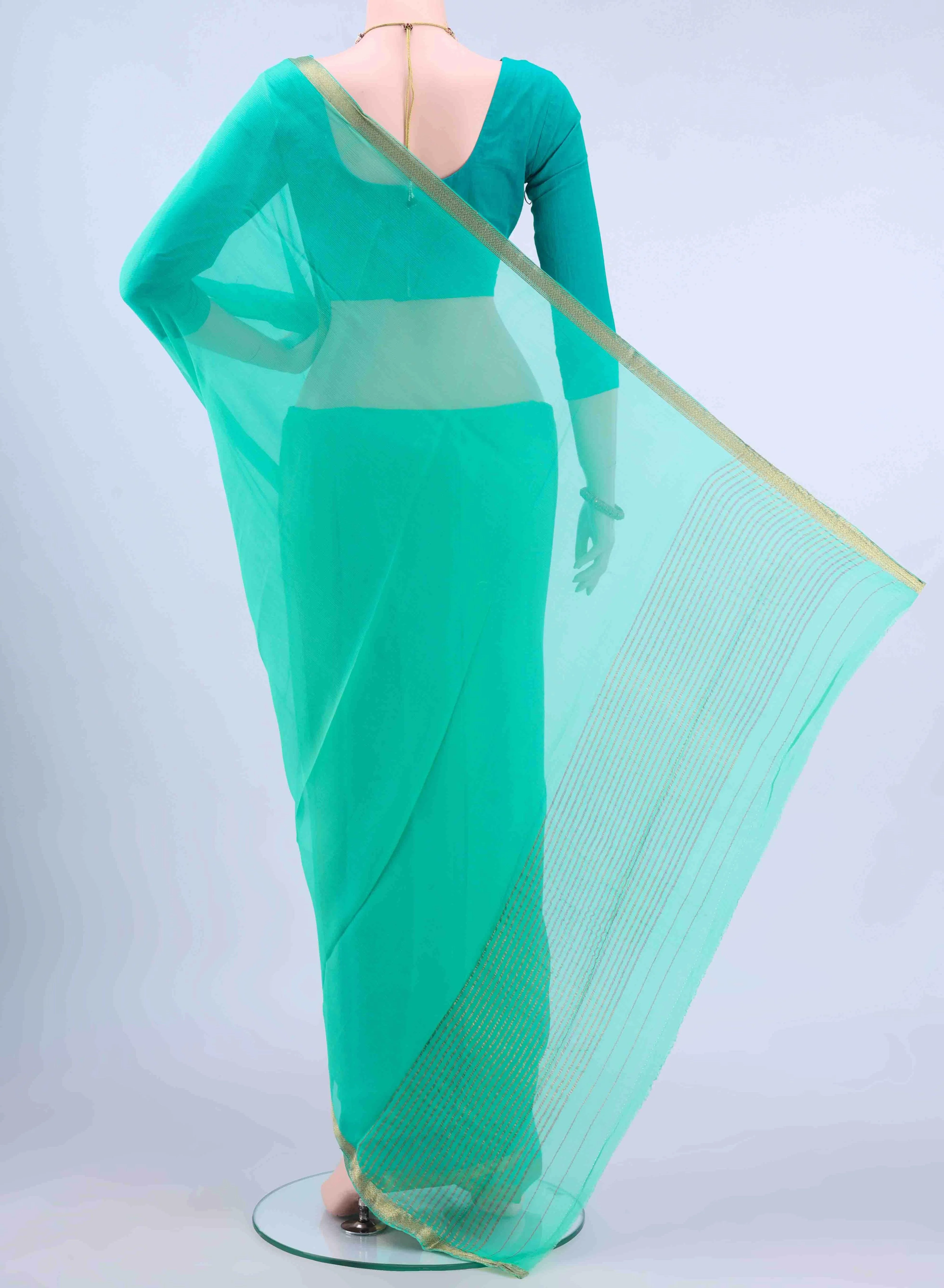 Sea Green Mysore Chiffon Saree - Image 2