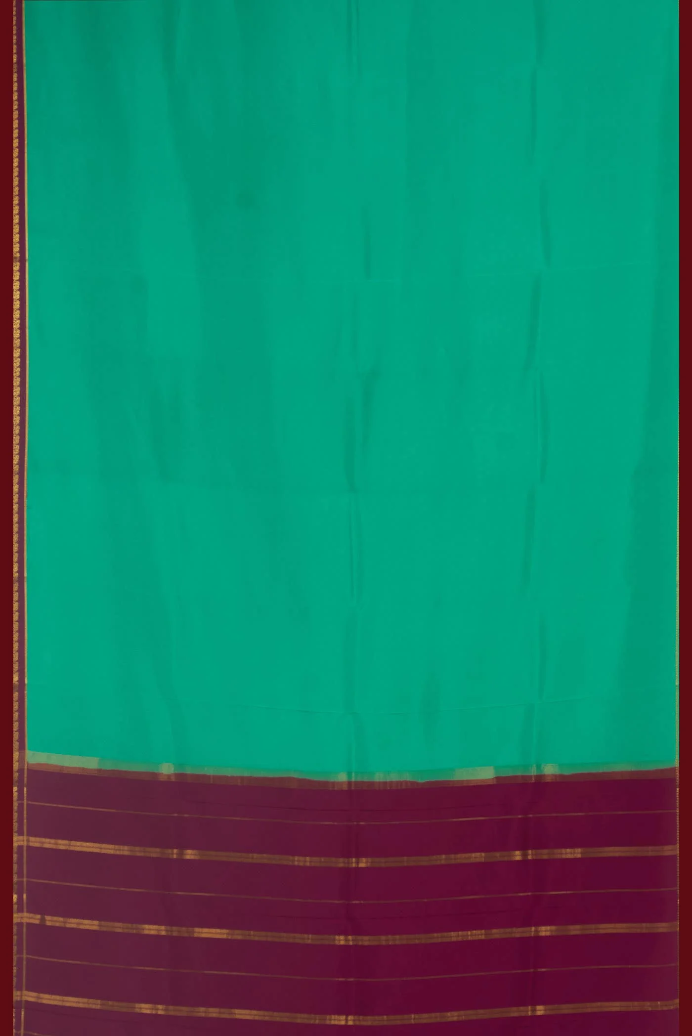 Pure Silk Pure Zari Sea Green Mysore Crepe Saree - Image 3