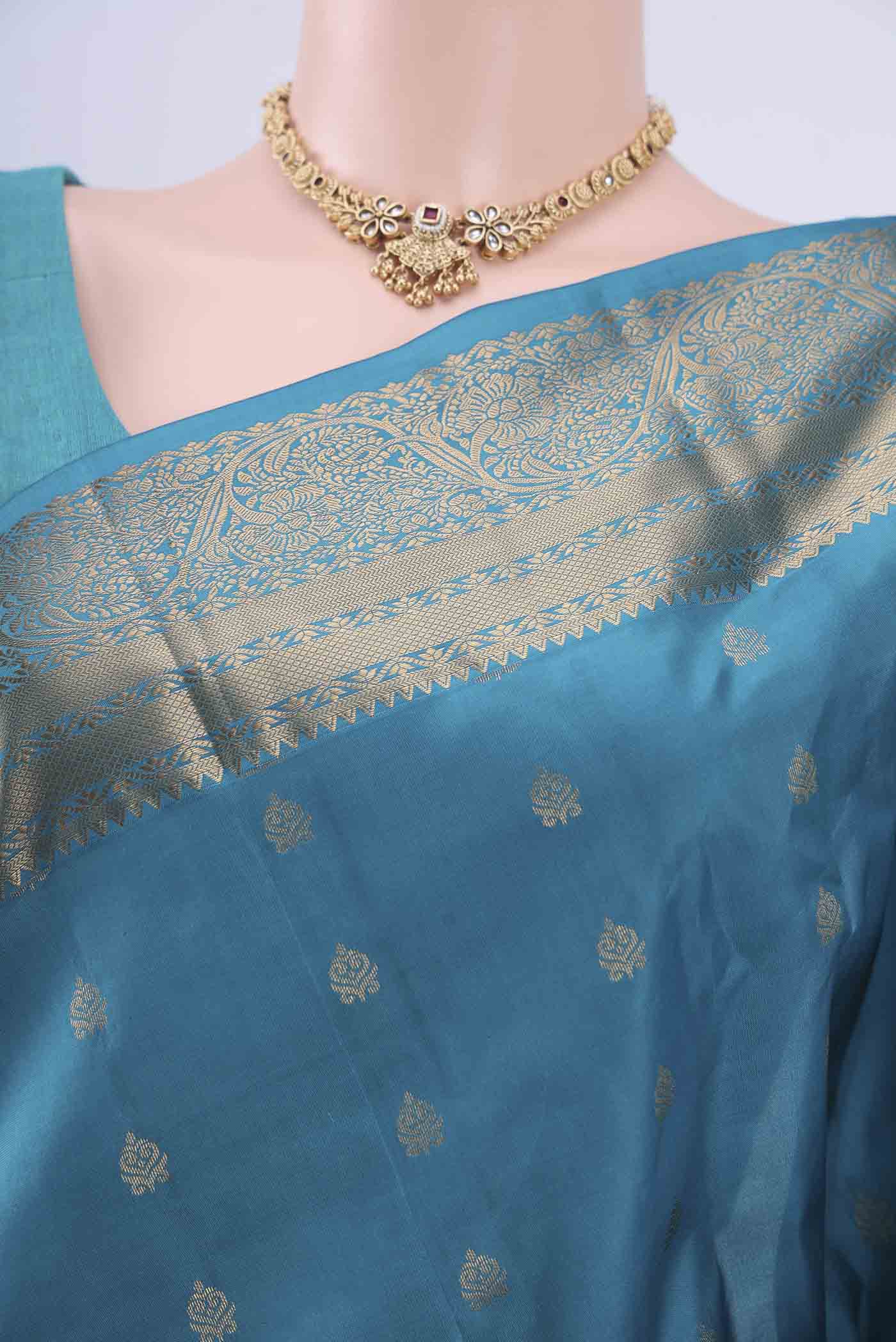 Sea Green Nangavalli Silk [ Salem ] Saree - Image 2