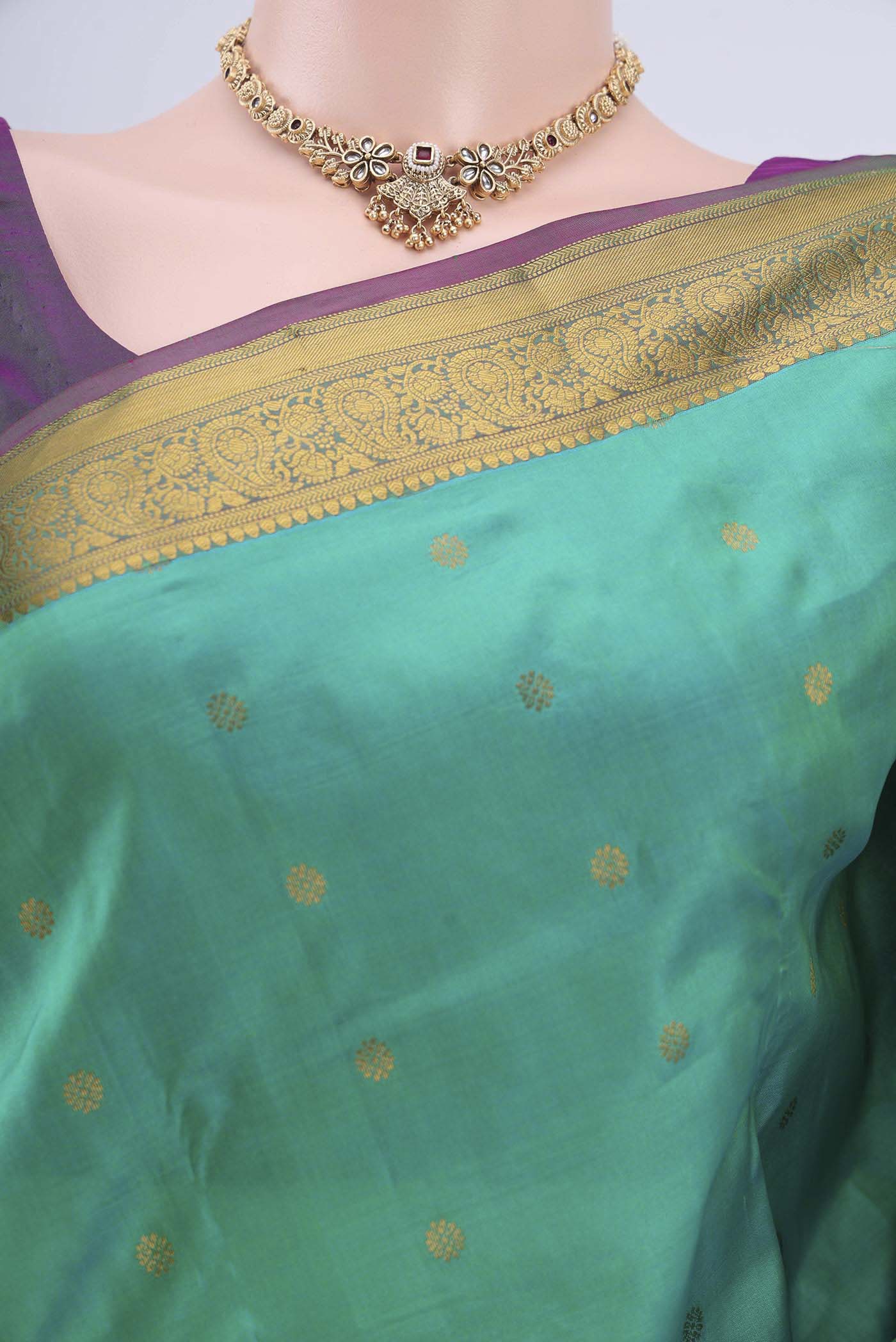 Sea Green Nangavalli Silk [ Salem ] Saree - Image 2