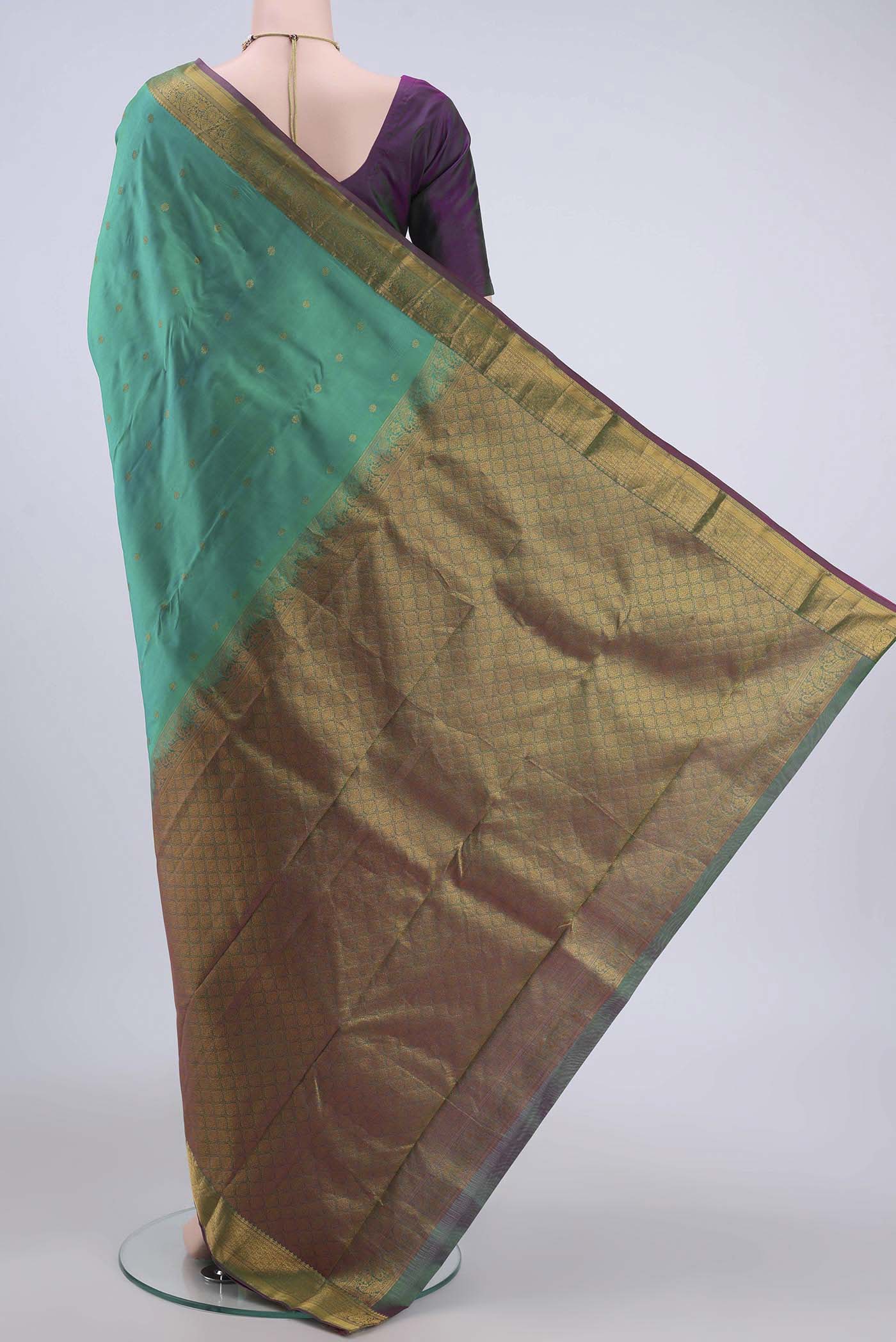 Sea Green Nangavalli Silk [ Salem ] Saree - Image 3