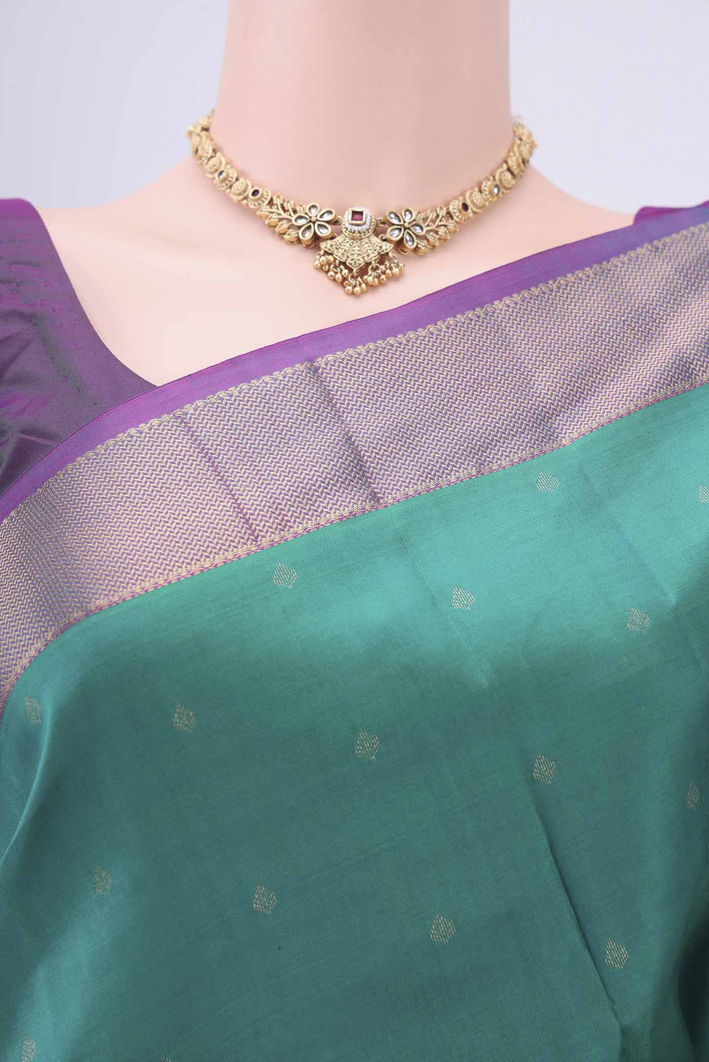 Green Kanchipuram Silk Saree - Image 2