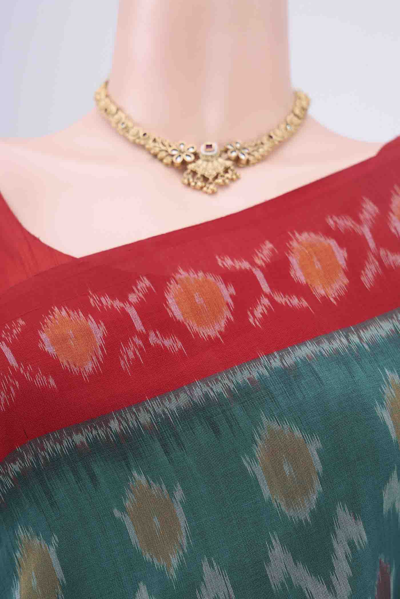 Sea Green Pochampally Cotton Saree - Image 2