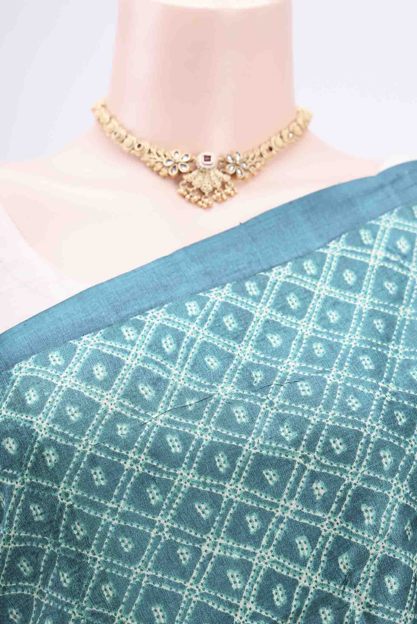 Sea Green Printed Silk Saree - Image 2