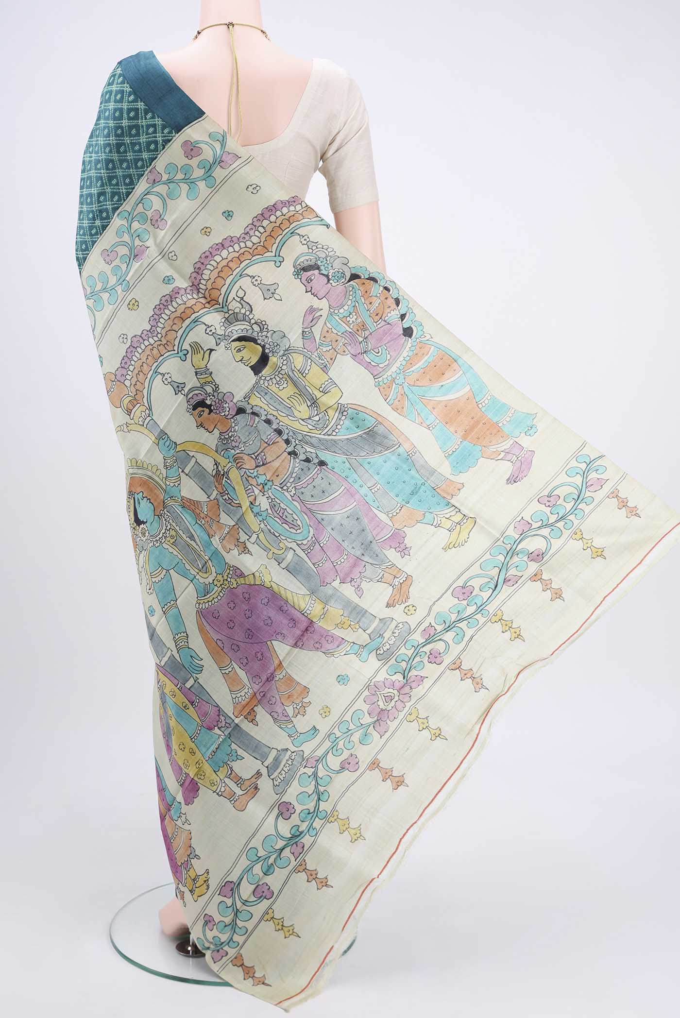 Sea Green Printed Silk Saree - Image 3