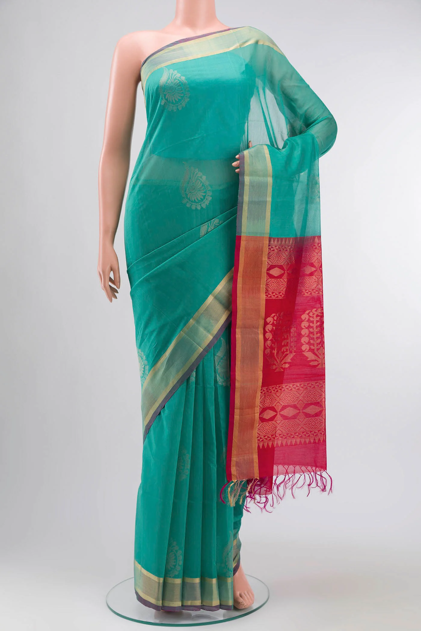 Sea Green Silk Cotton Saree
