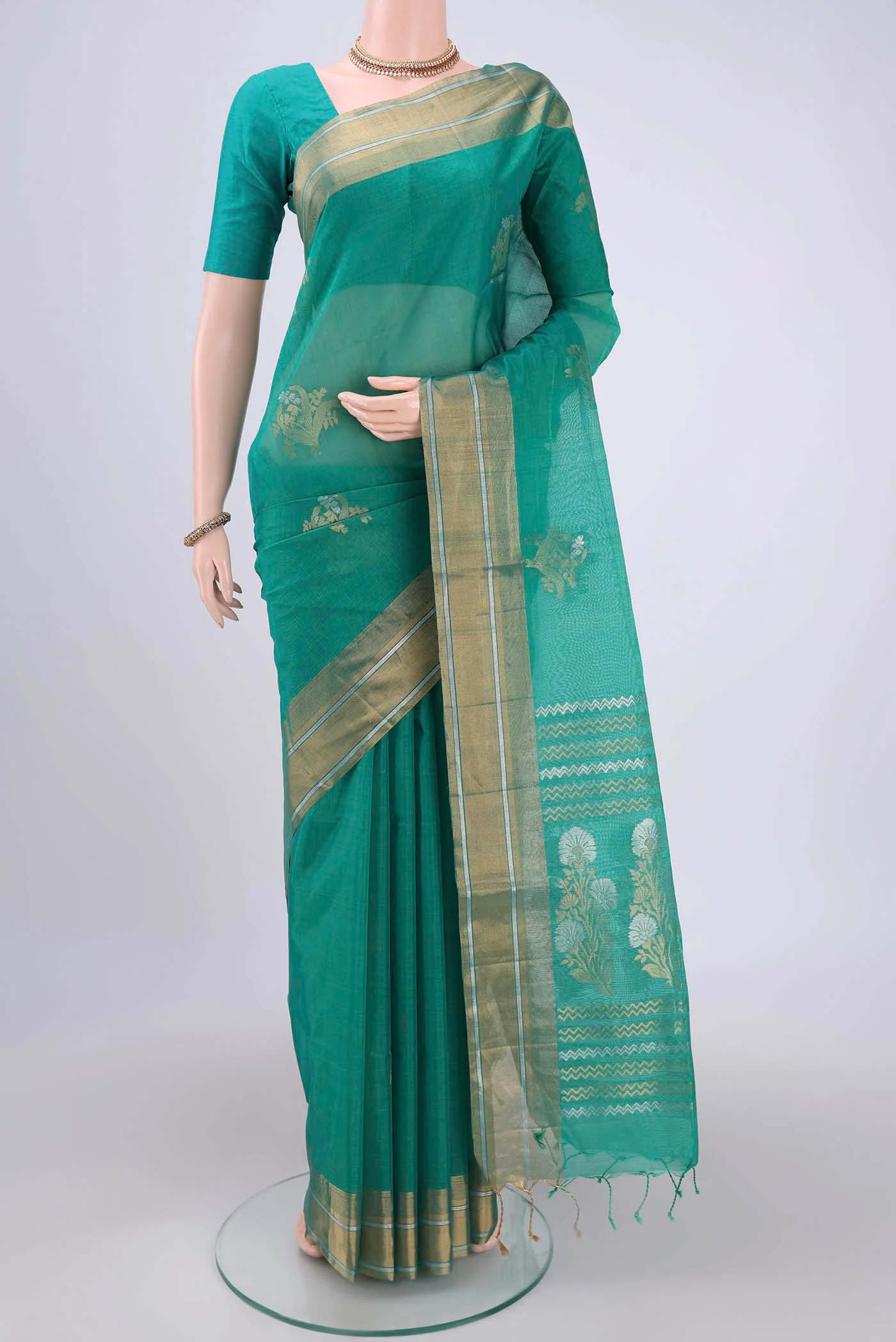 Sea Green Silk Cotton Saree