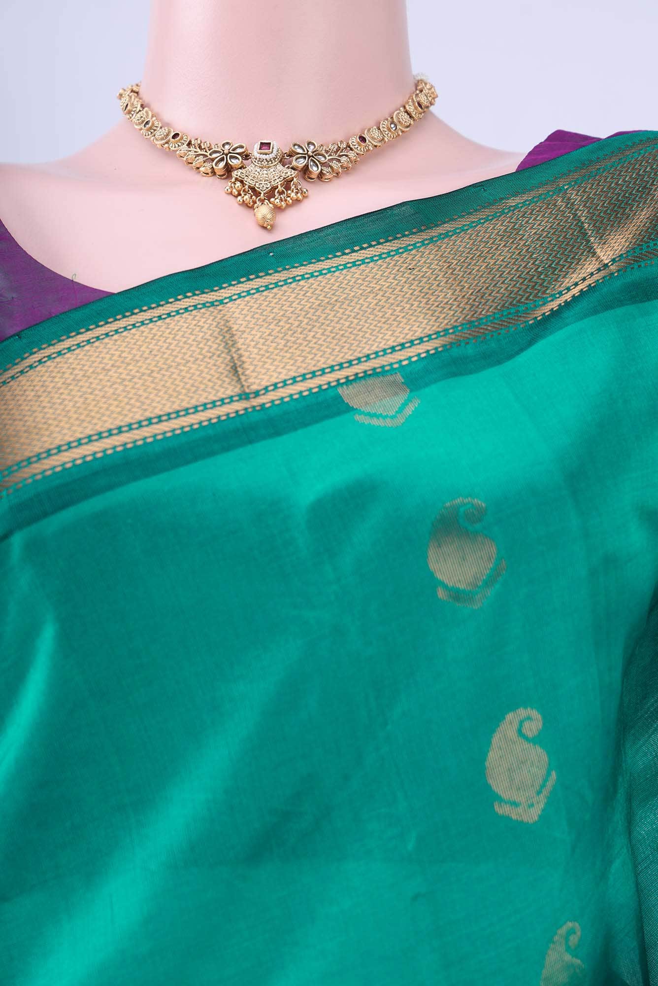 Sea Green Silk Cotton Saree - Image 2