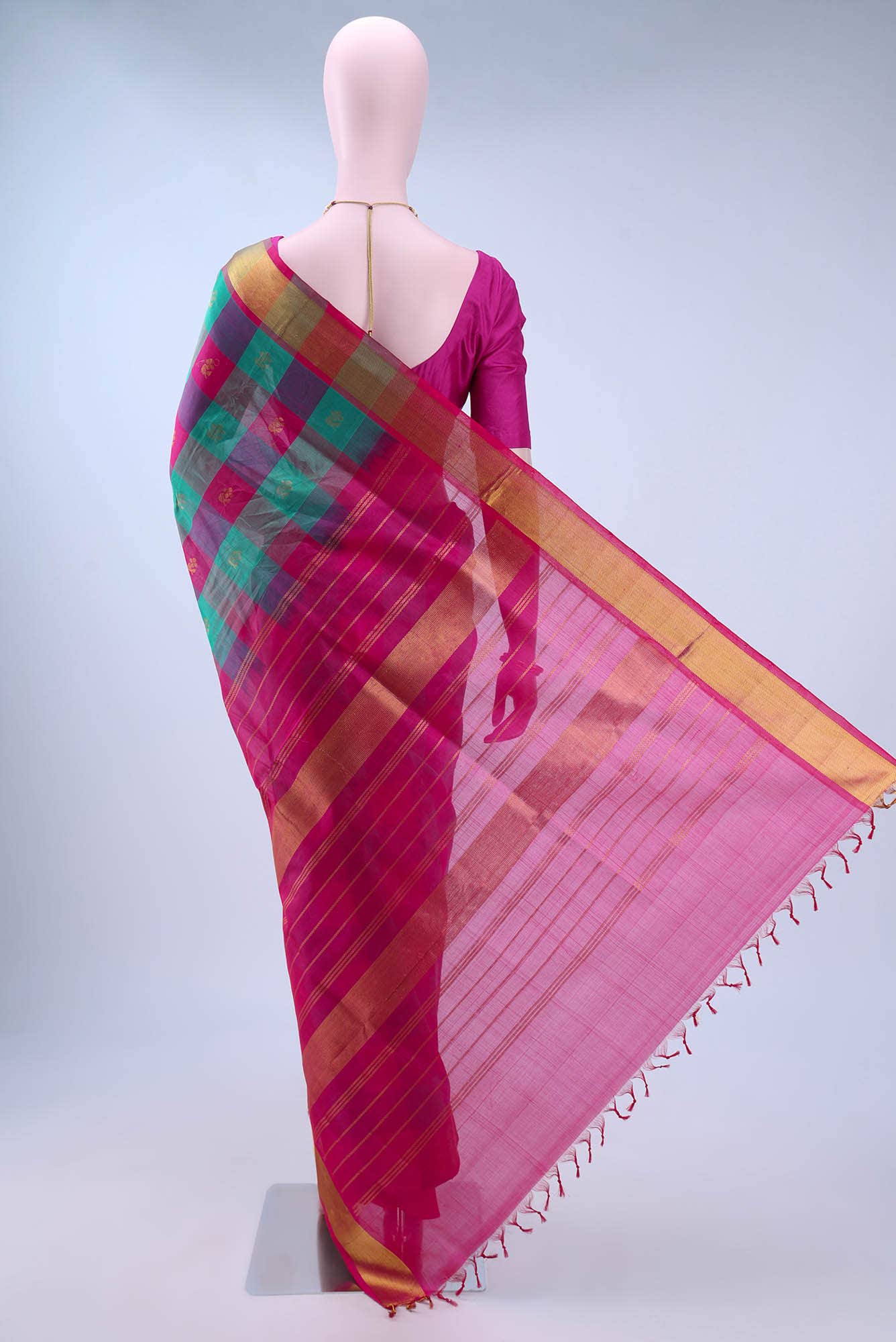 Sea Green Silk Cotton Saree - Image 3