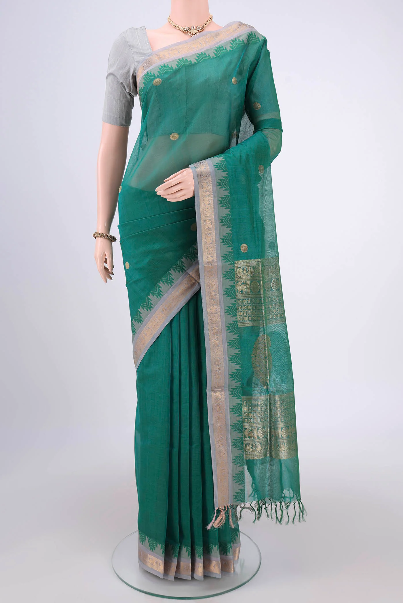 Sea Green Silk Cotton Saree