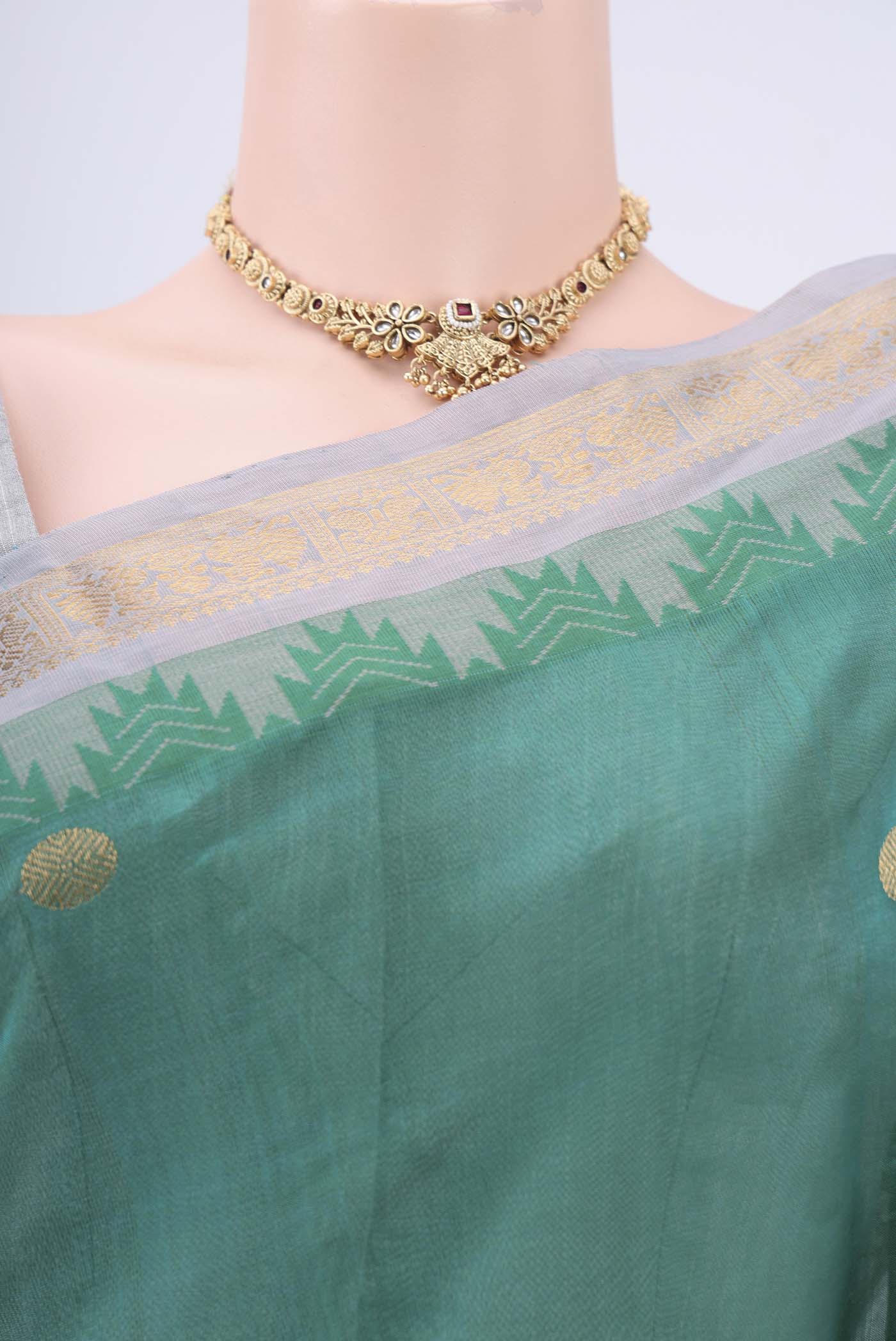 Sea Green Silk Cotton Saree - Image 2
