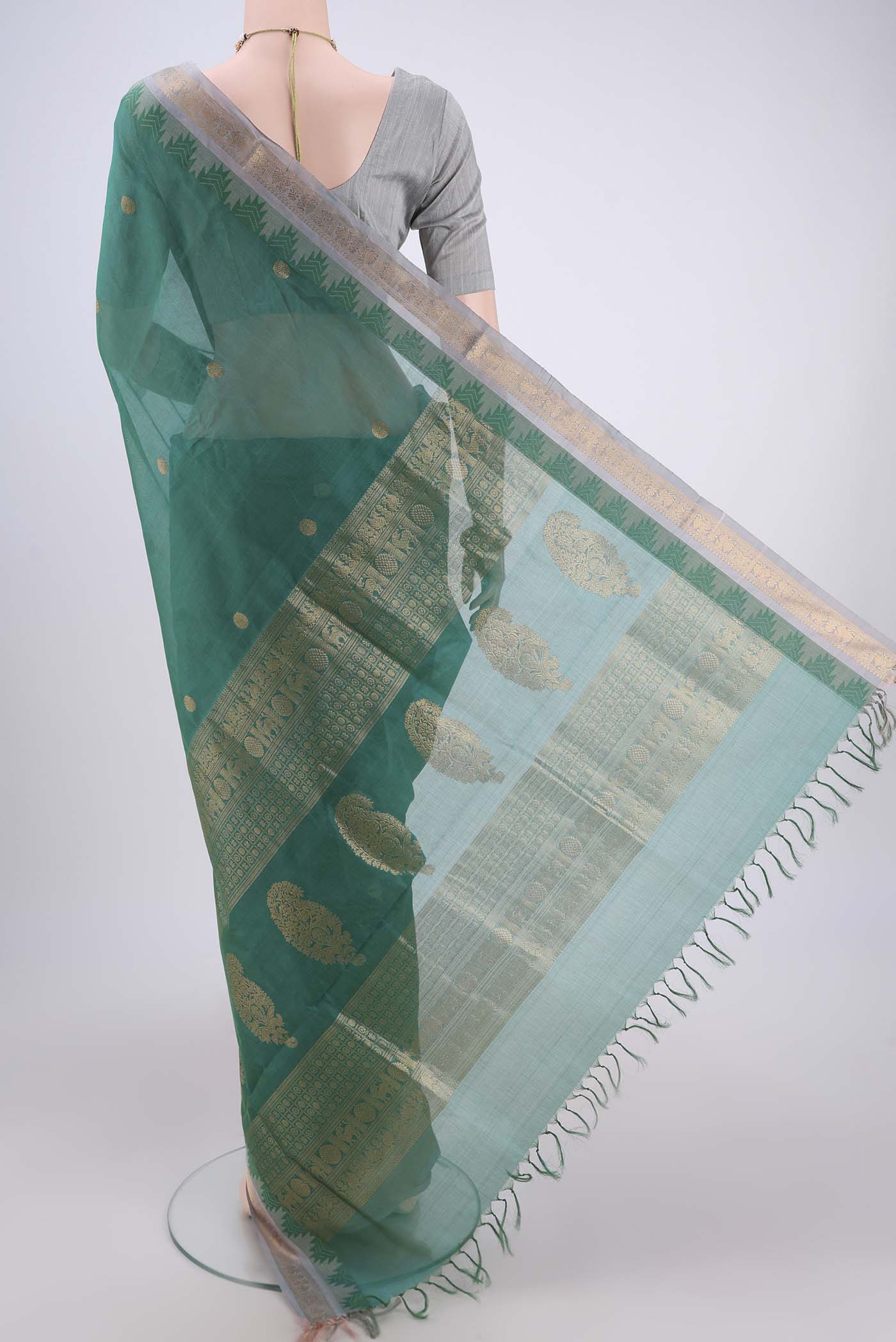 Sea Green Silk Cotton Saree - Image 3