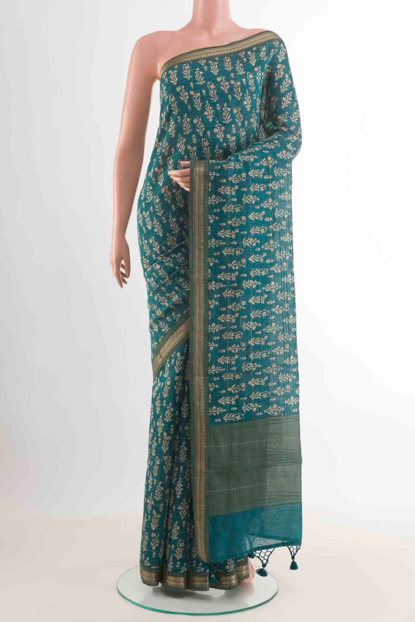 Blue Tussar Silk Saree