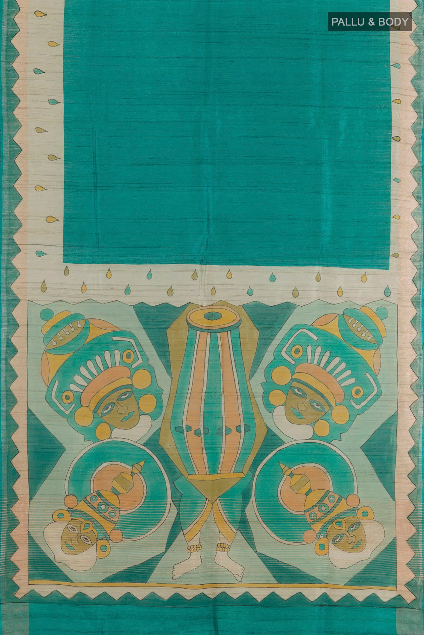 Sea Green Tussar Silk Saree - Image 3