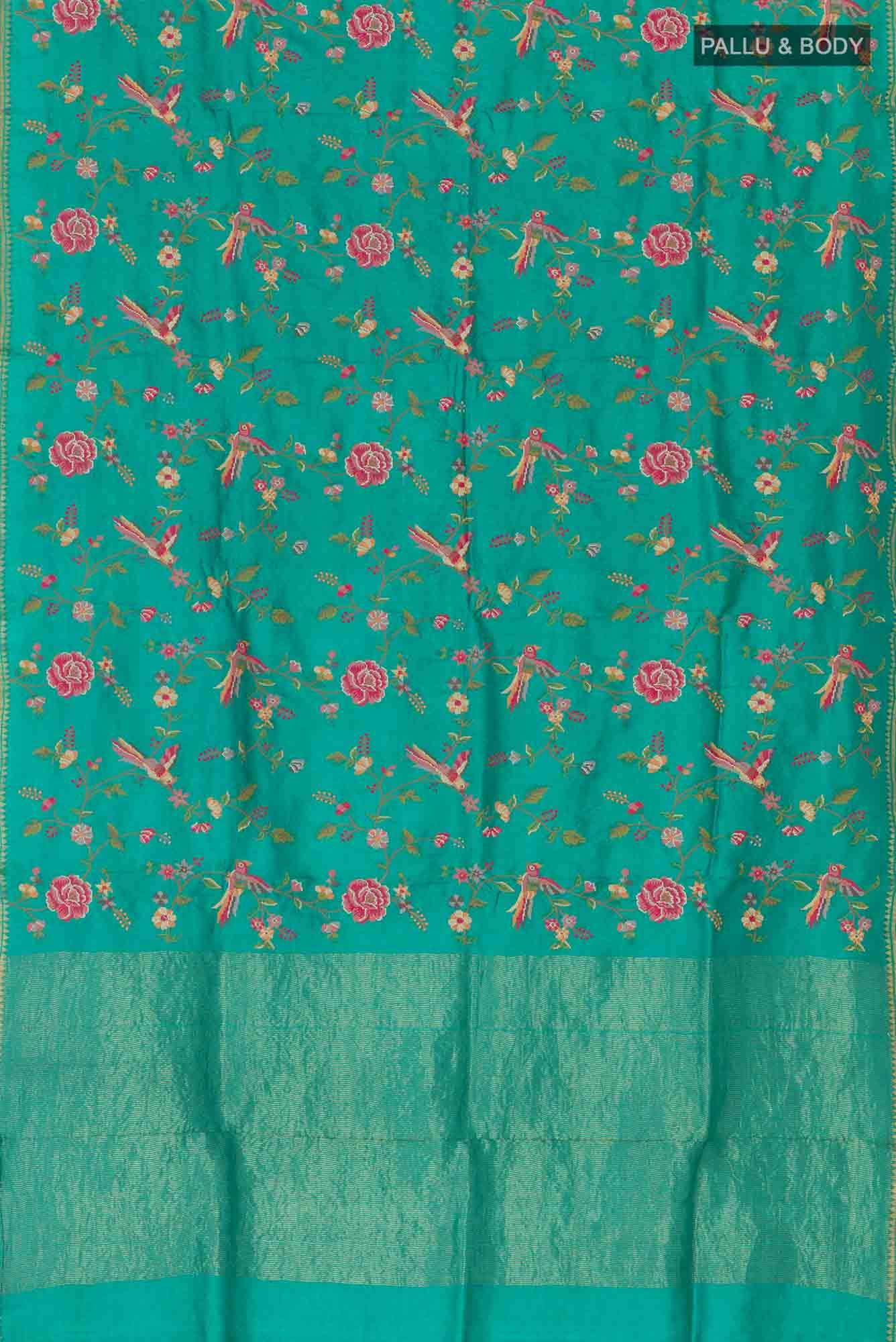 Sea Green Tussar Saree - Image 4