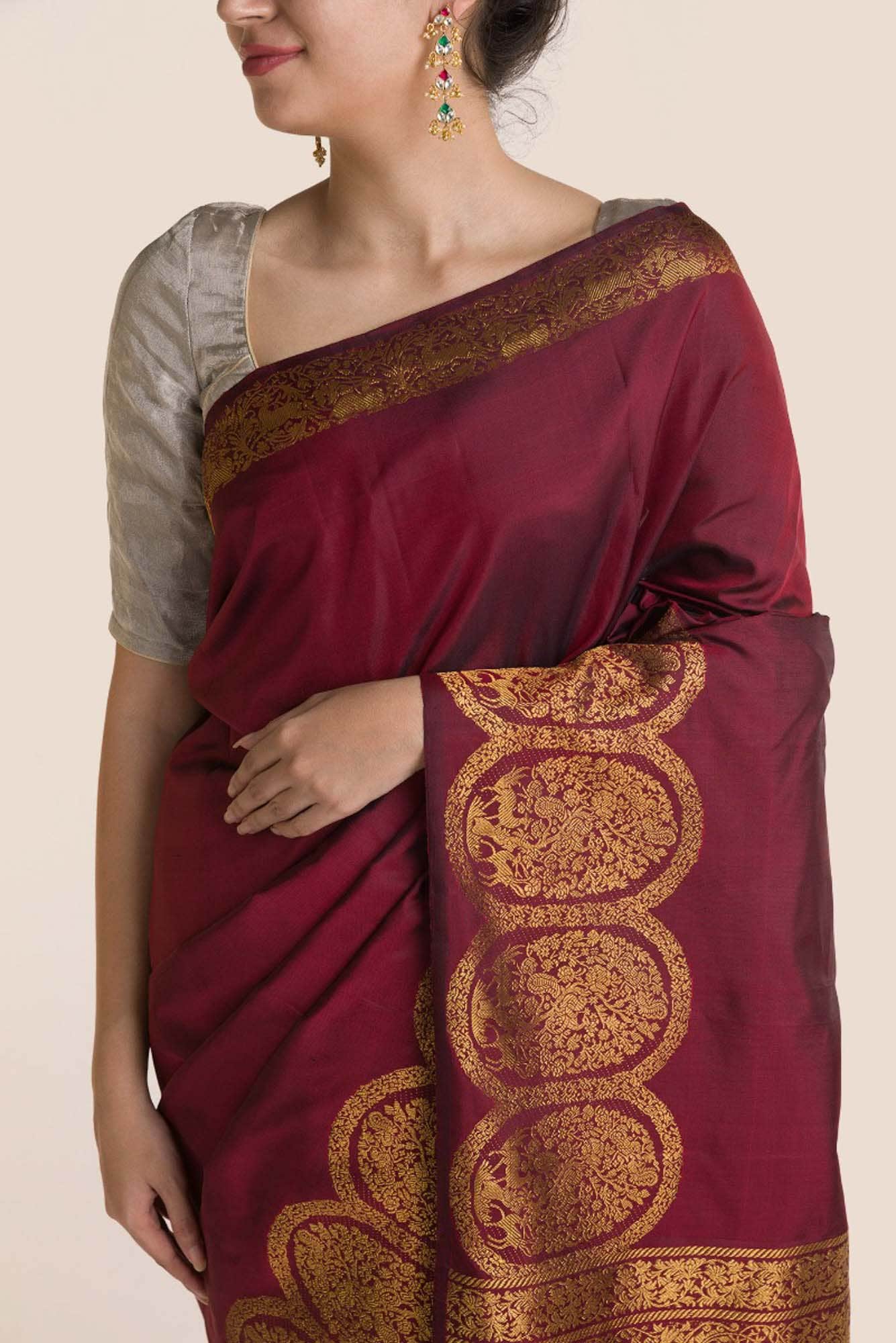 Shringar-Maroon Kanchipuram Silk Saree - Image 3