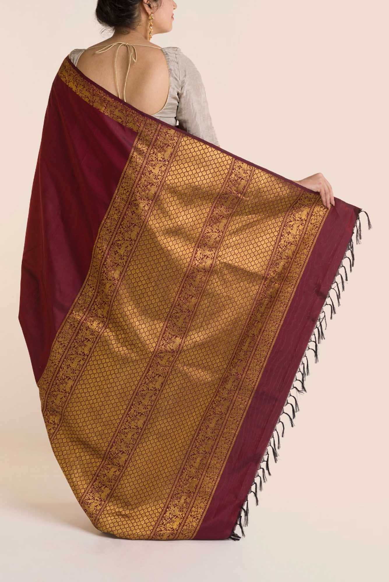 Shringar-Maroon Kanchipuram Silk Saree - Image 5