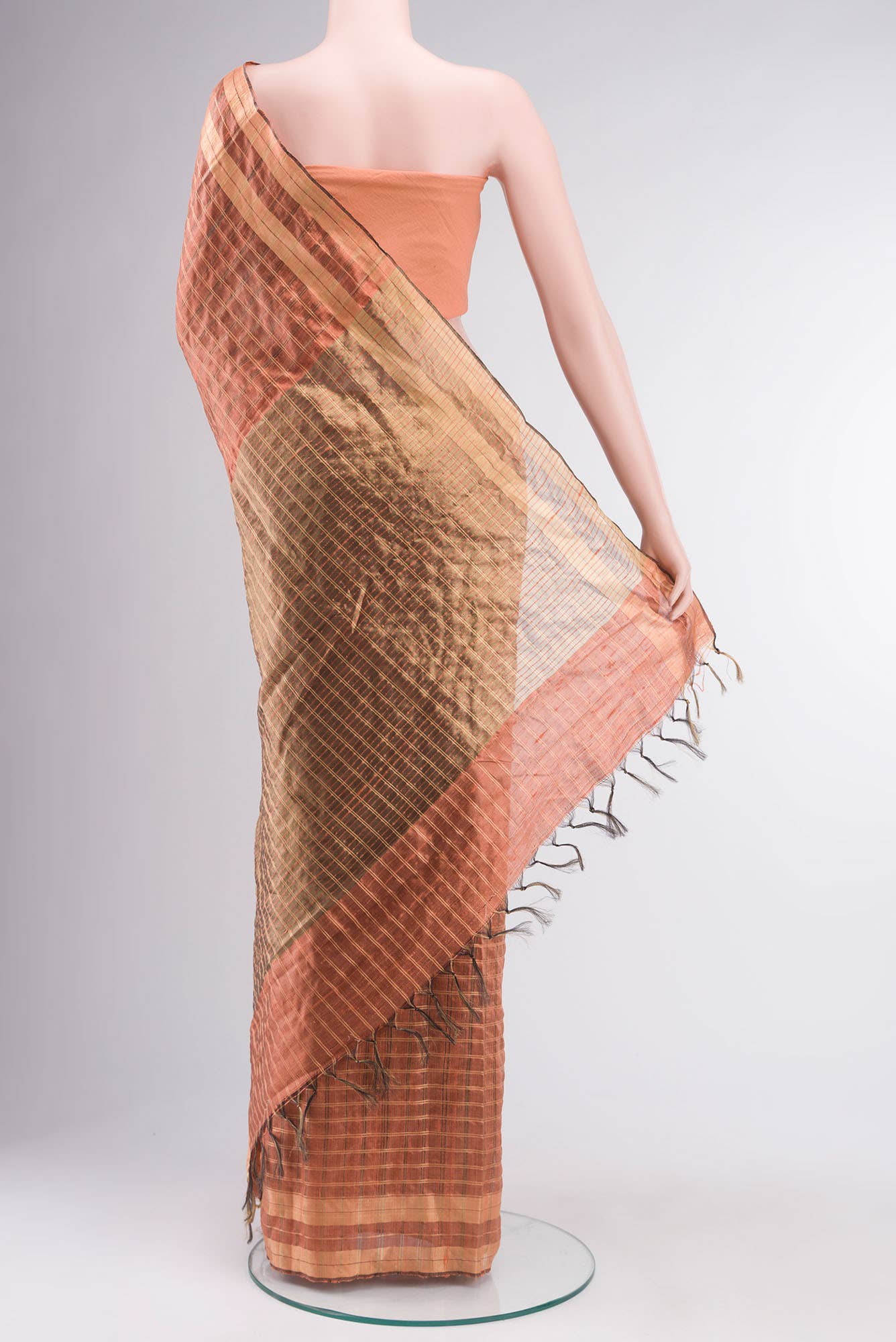 Shruthi-Rust Bhagalpuri Tussar Silk Saree - Image 11