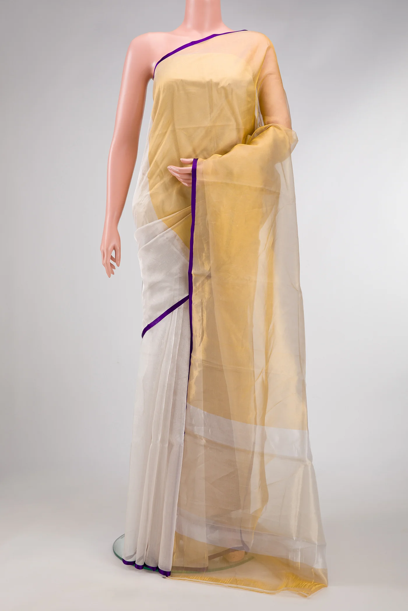 Silver and Gold Color Organza Silk Saree