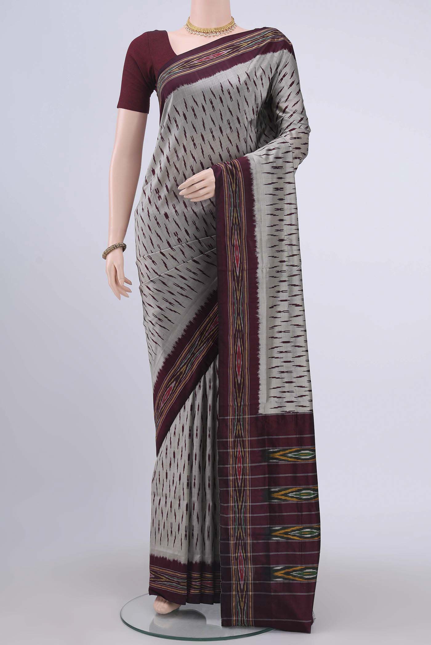 Grey Pochampally Silk Saree