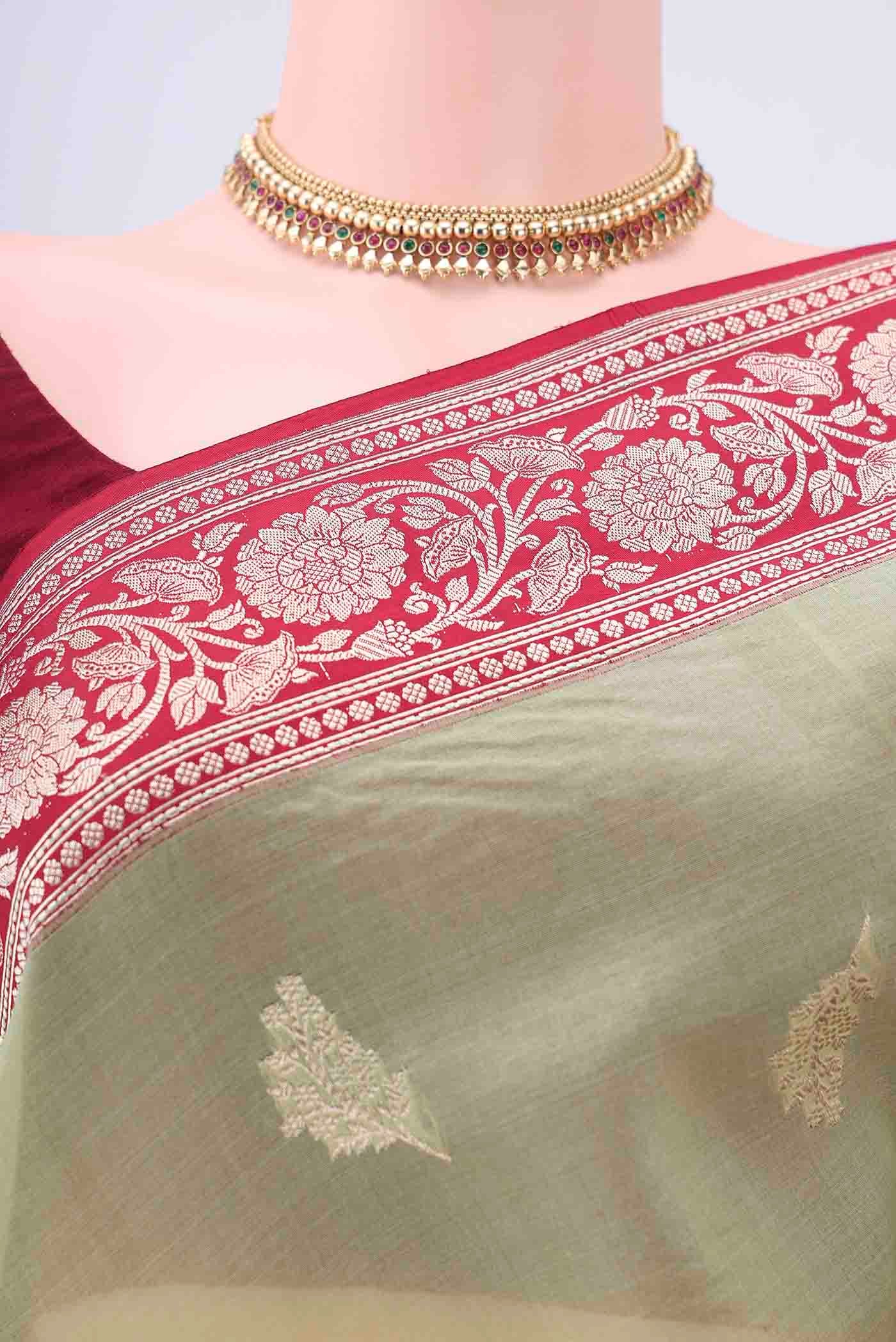 Silver Dual Tone Banarasi Silk Saree - Image 2