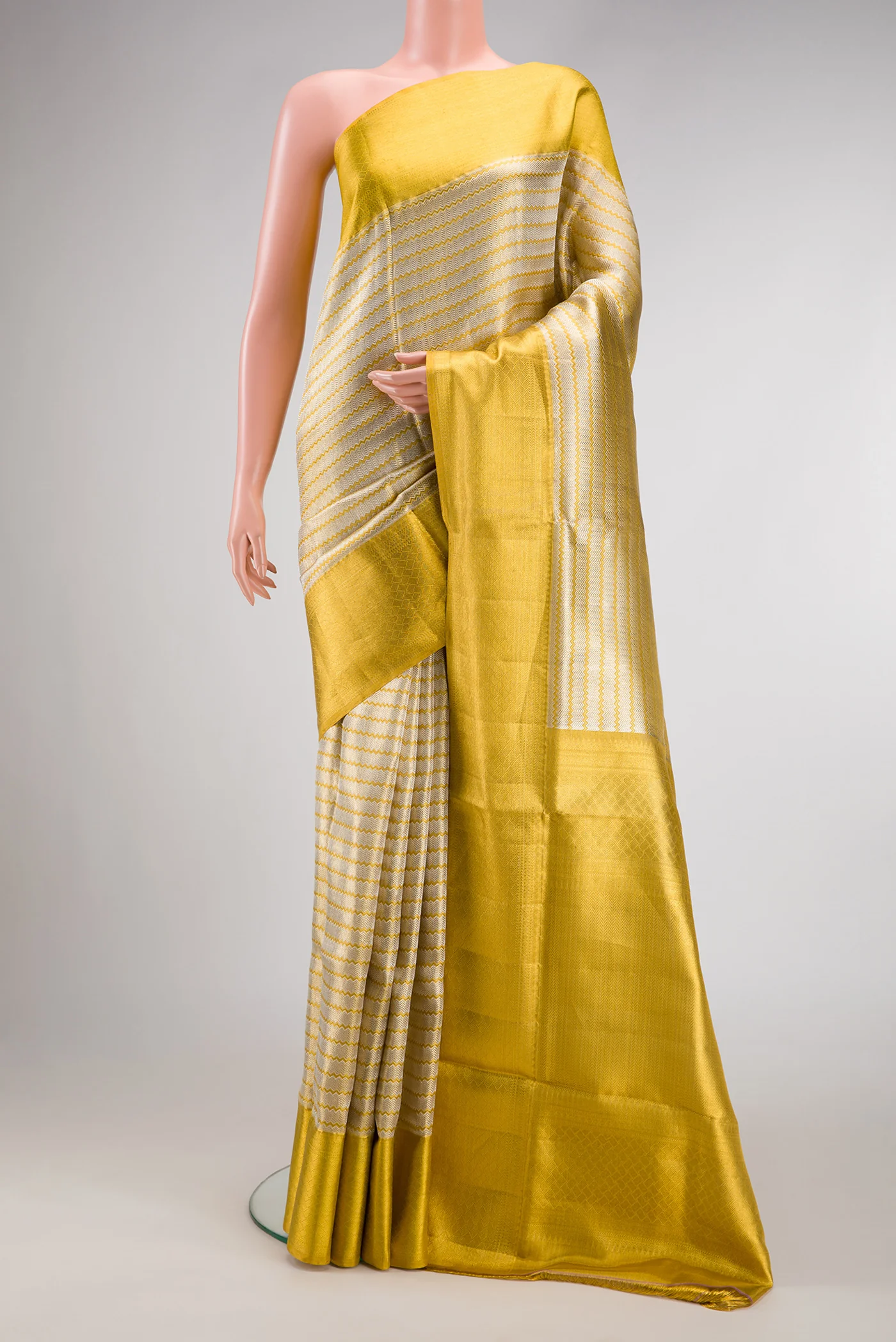 Silver Dual Tone Kanjivaram Tissue Silk Saree