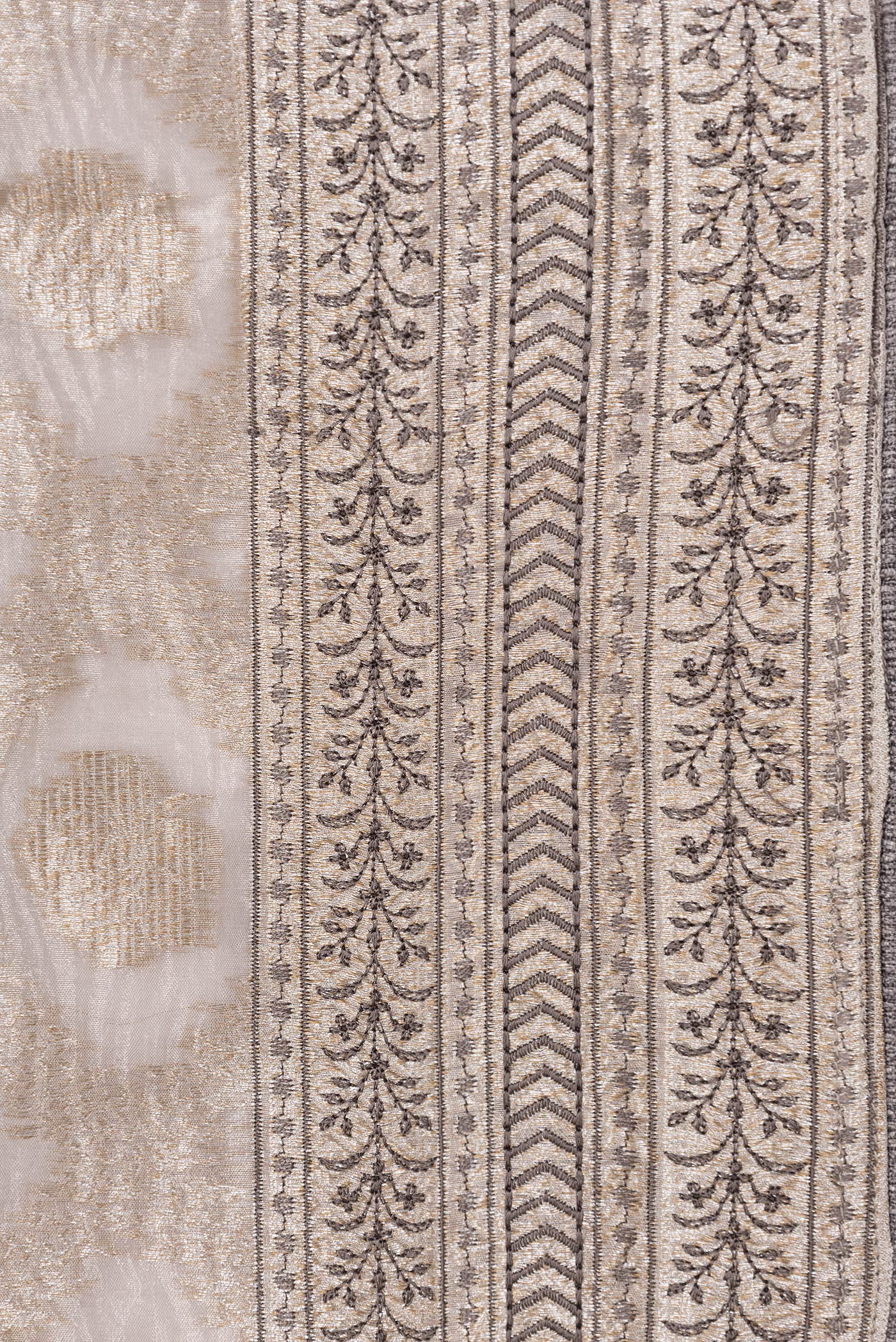 Beige with Silver Color Organza Silk Saree - Image 3