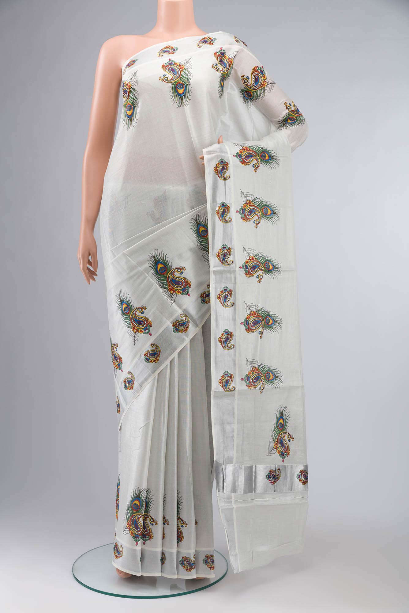Silver Kerala Cotton Saree
