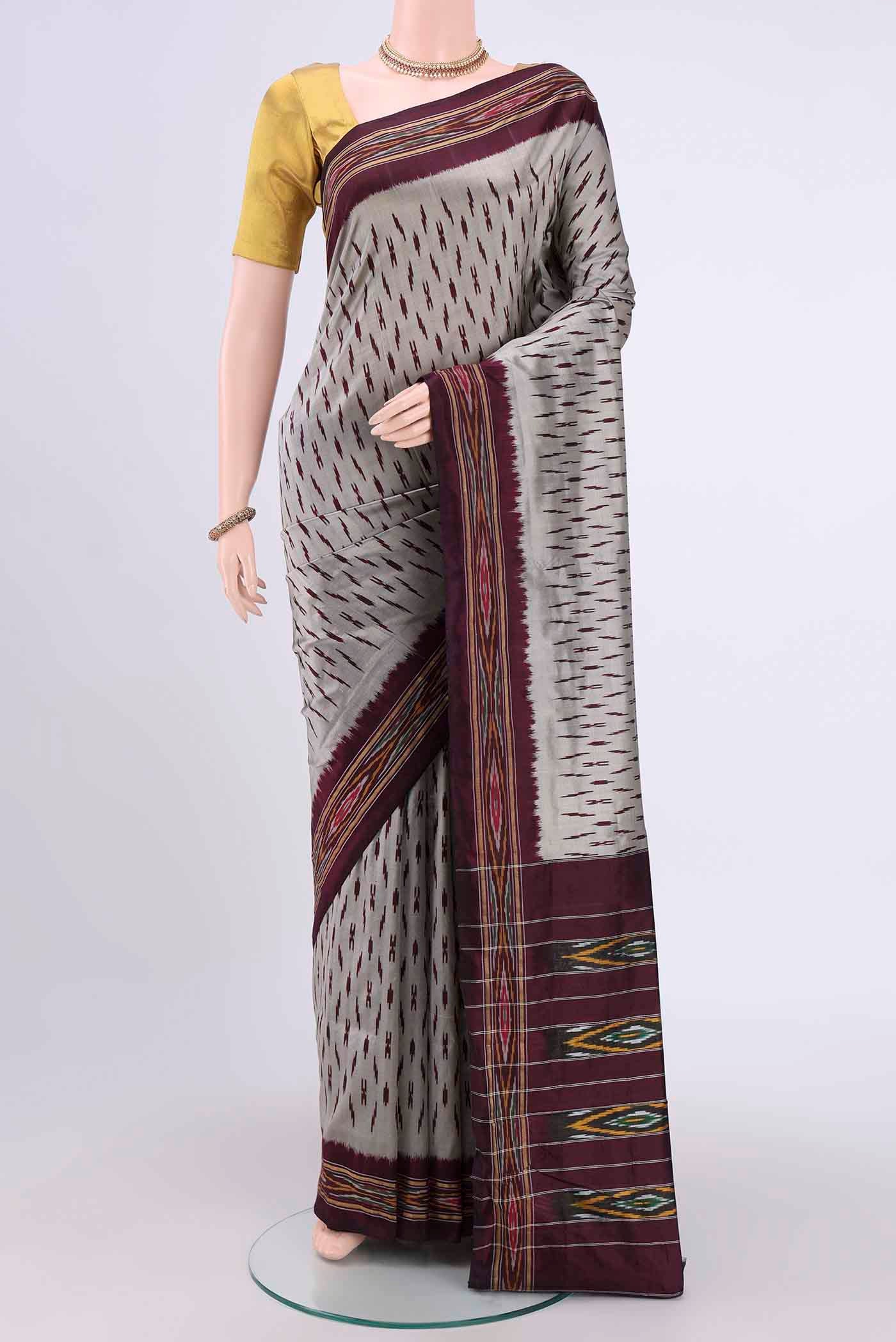 Grey Pochampally Silk Saree