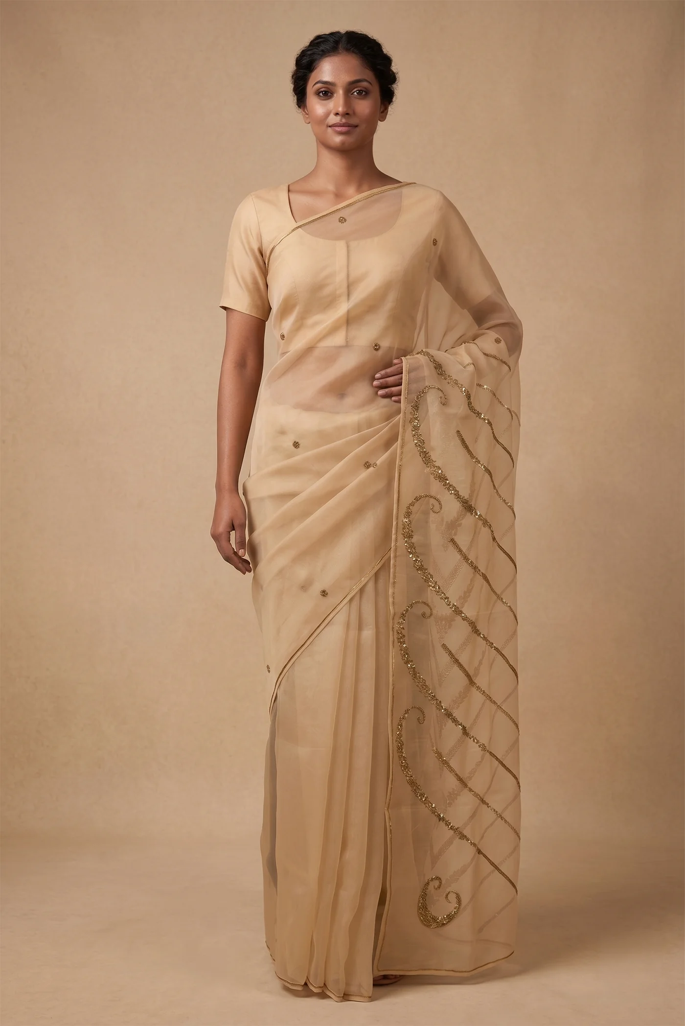 Sitara- Beige Organza Silk Saree