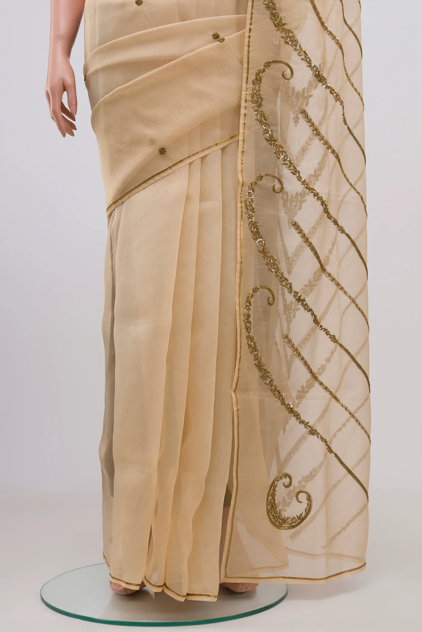 Sitara- Beige Organza Silk Saree - Image 5