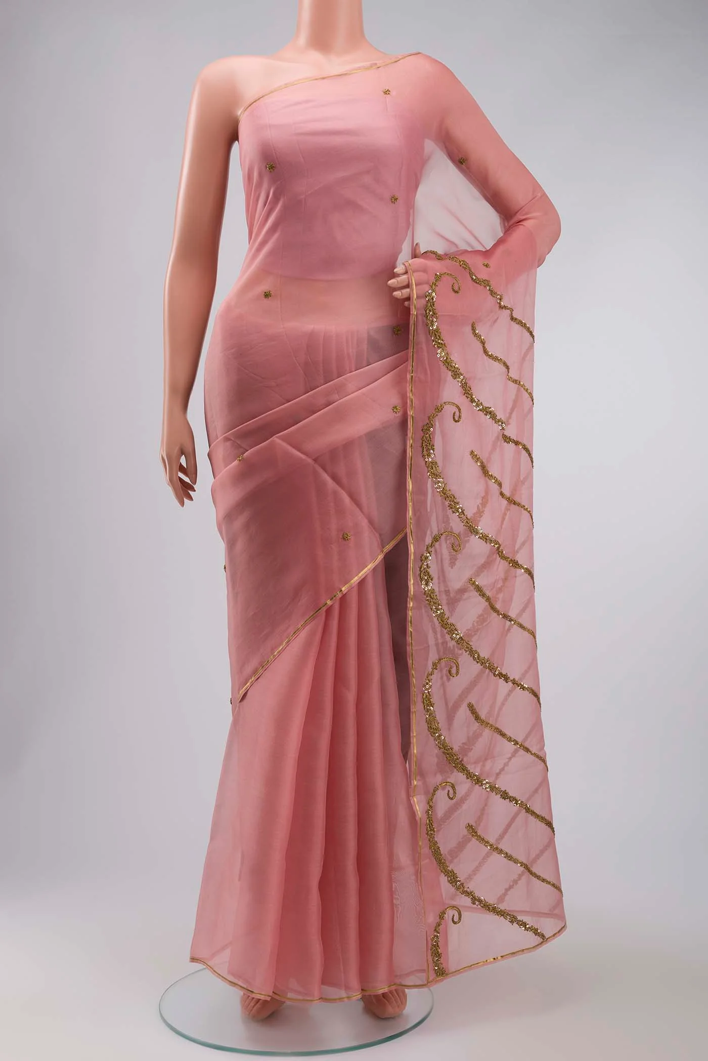 Sitara-Pink Organza Silk Saree - Image 2