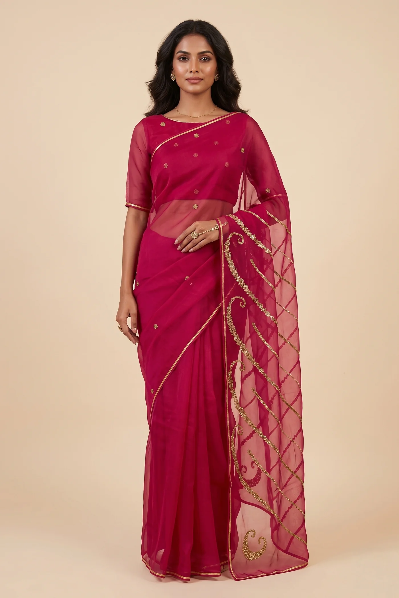 Sitara- Red Organza Silk Saree