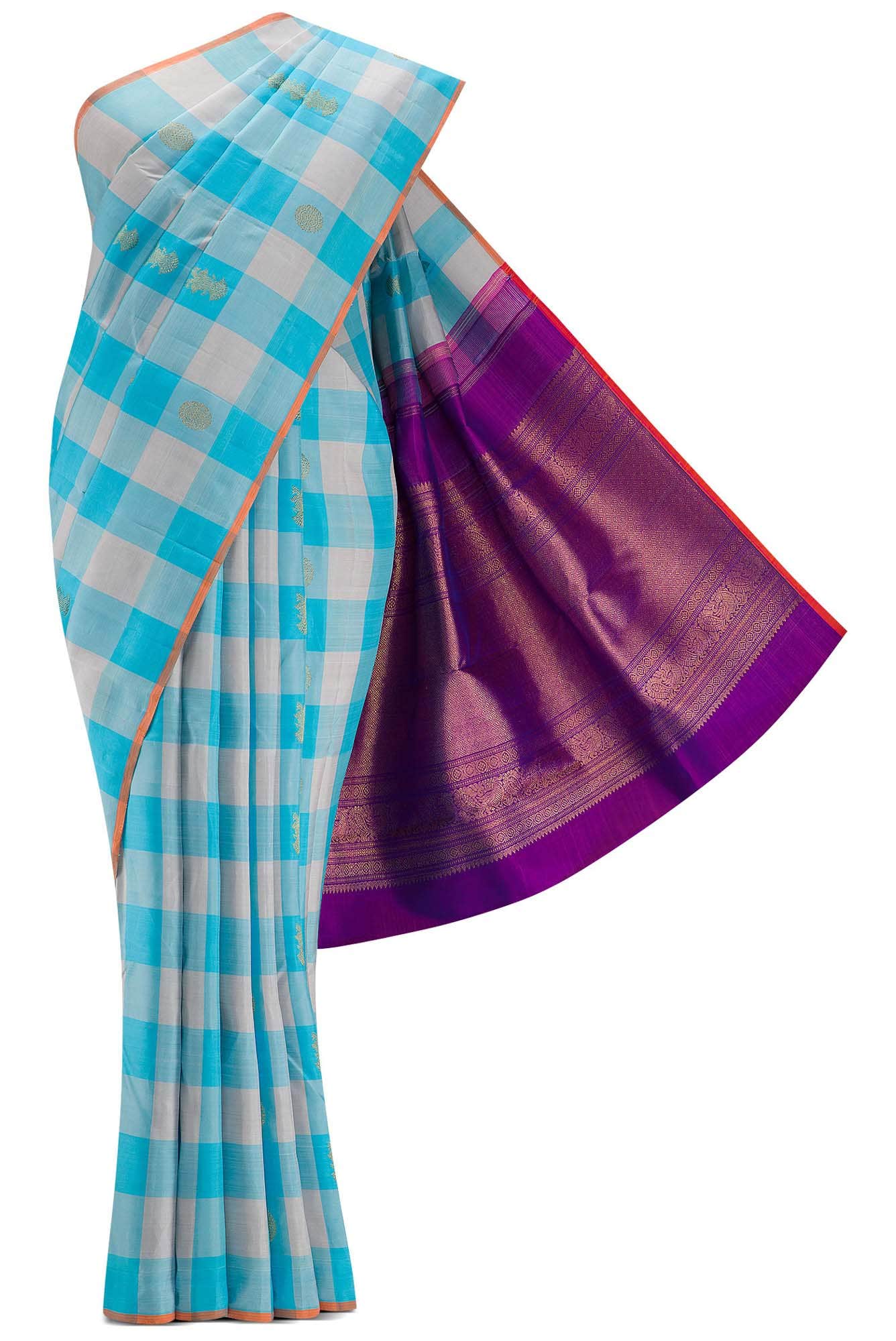 Sky Blue and Grey Dual Tone Kanjivaram Silk Saree