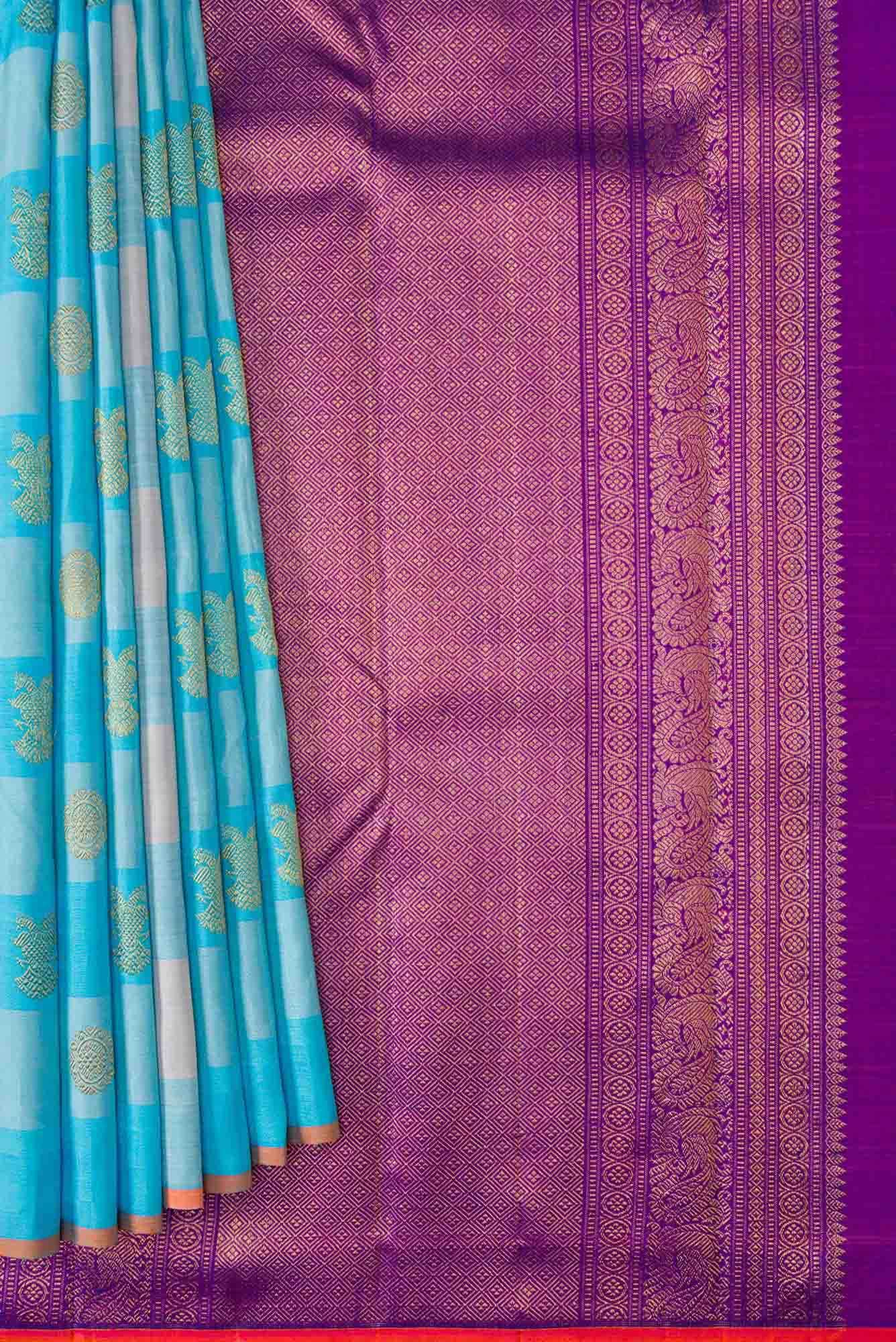 Sky Blue and Grey Dual Tone Kanjivaram Silk Saree - Image 2